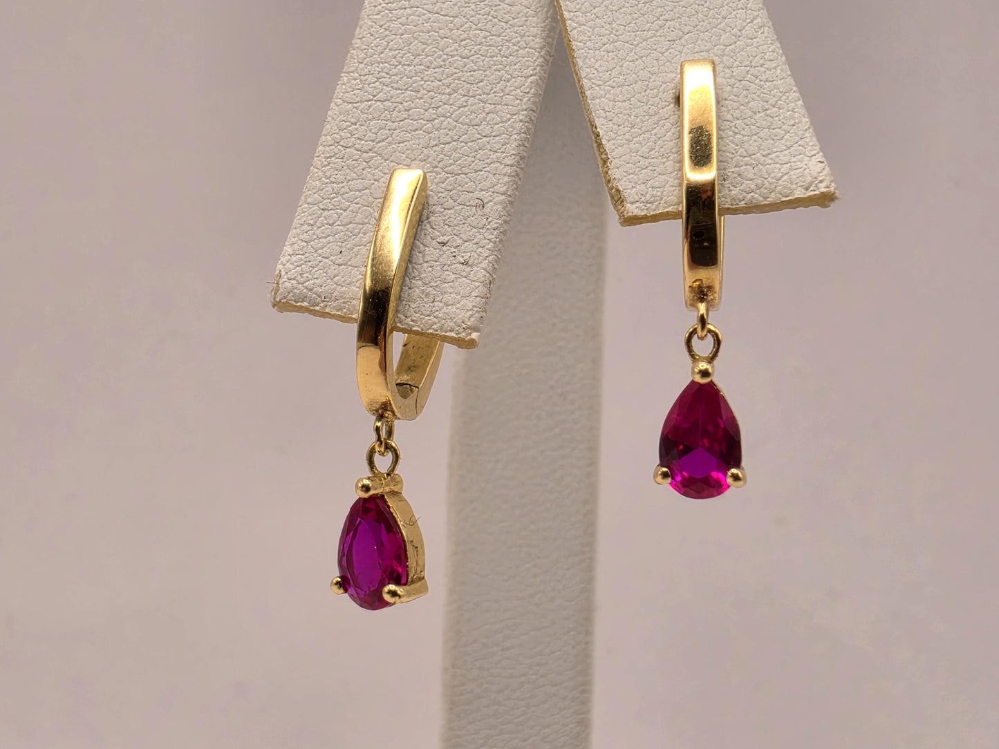 18K Yellow Gold Ruby Drop Earrings 0.75 x 0.25 Inch 2.3g Solid Gold Fine Jewelry Gift for Her