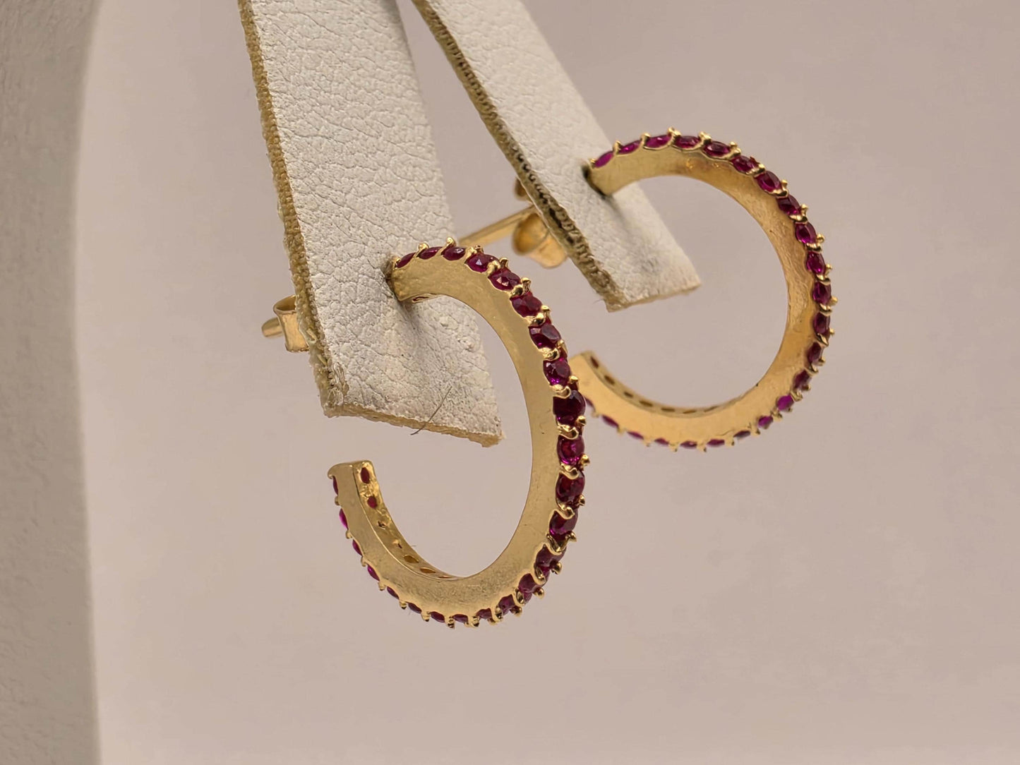 18K Yellow Gold Ruby Hoop Earrings 0.625 Inch 2.4g Solid Gold Fine Jewelry Gift for Her