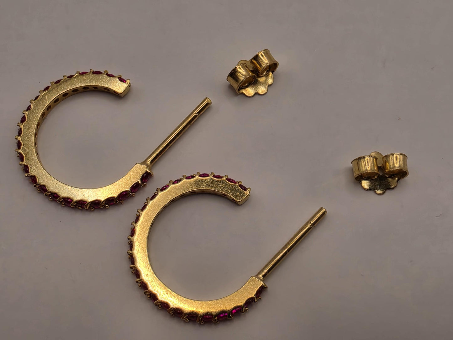 18K Yellow Gold Ruby Hoop Earrings 0.625 Inch 2.4g Solid Gold Fine Jewelry Gift for Her