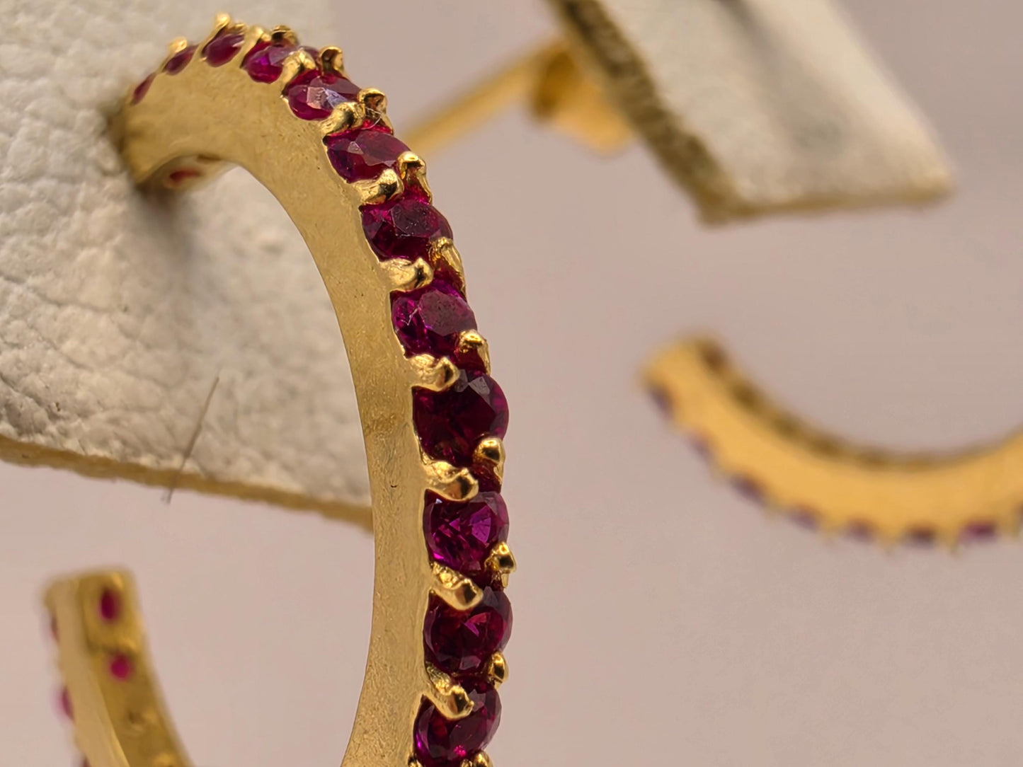 18K Yellow Gold Ruby Hoop Earrings 0.625 Inch 2.4g Solid Gold Fine Jewelry Gift for Her