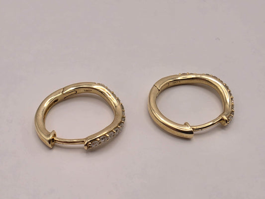 18K Yellow Gold CZ Huggie Hoop Earrings 0.5 Inch 1.3g Cubic Zirconia Solid Gold Fine Jewelry Gift for Her