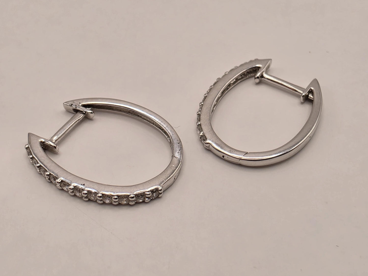 14K White Gold CZ Huggie Hoop Earrings 0.5 Inch 1.4g Cubic Zirconia Solid Gold Fine Jewelry Gift for Her