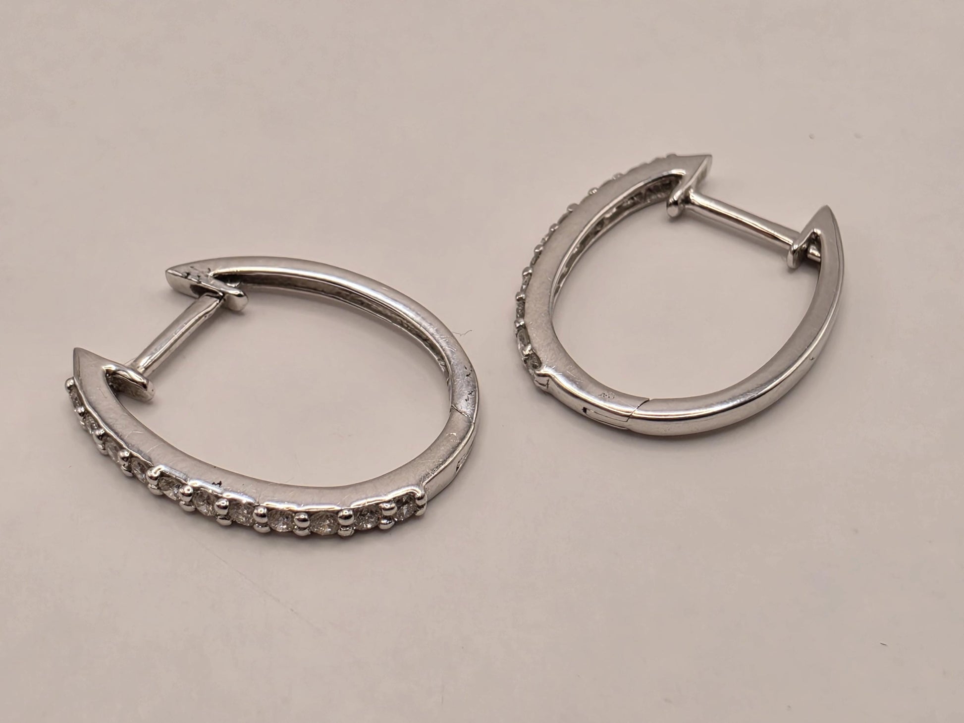 14K White Gold CZ Huggie Hoop Earrings 0.5 Inch 1.4g Cubic Zirconia Solid Gold Fine Jewelry Gift for Her