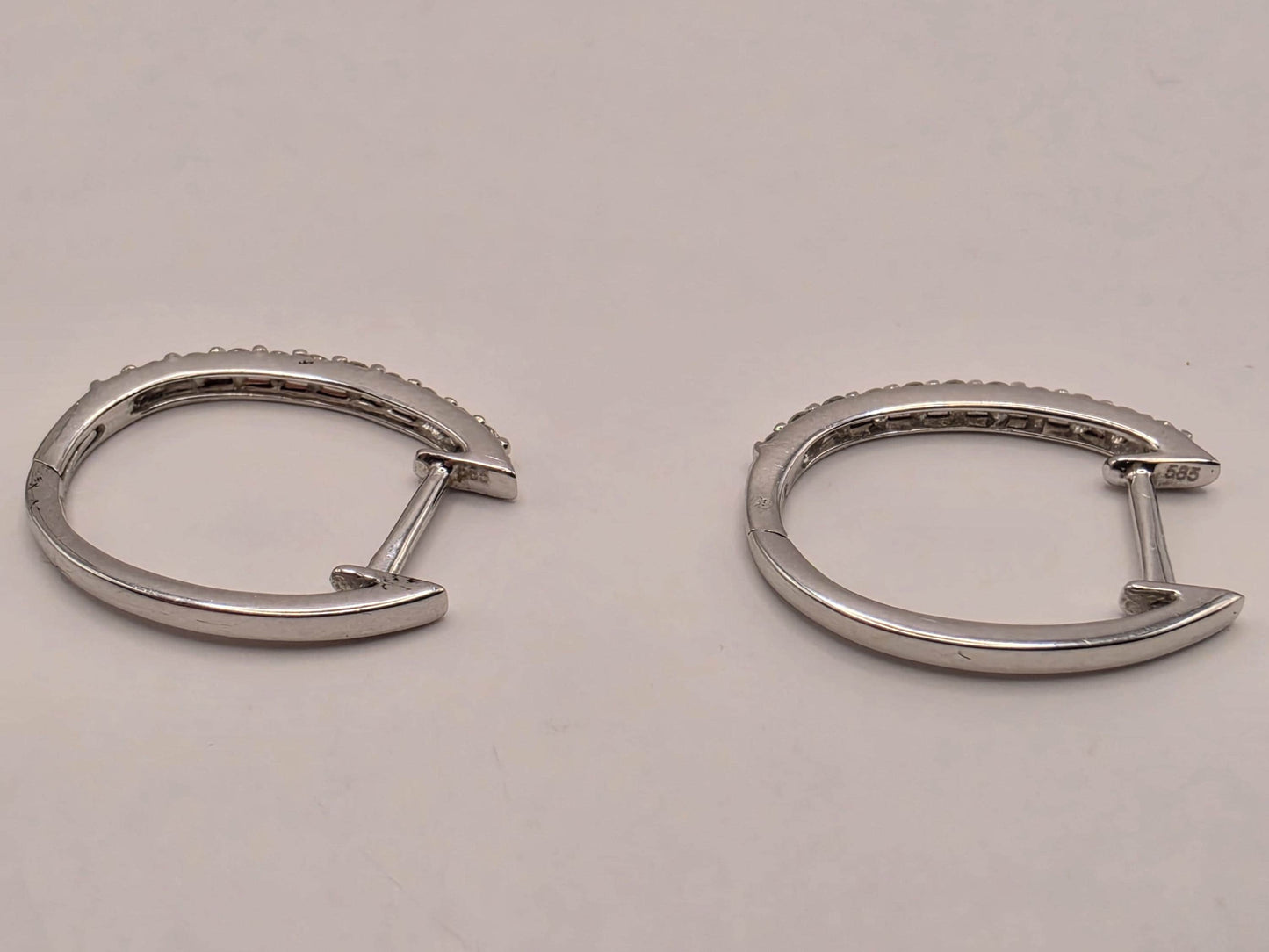 14K White Gold CZ Huggie Hoop Earrings 0.5 Inch 1.4g Cubic Zirconia Solid Gold Fine Jewelry Gift for Her