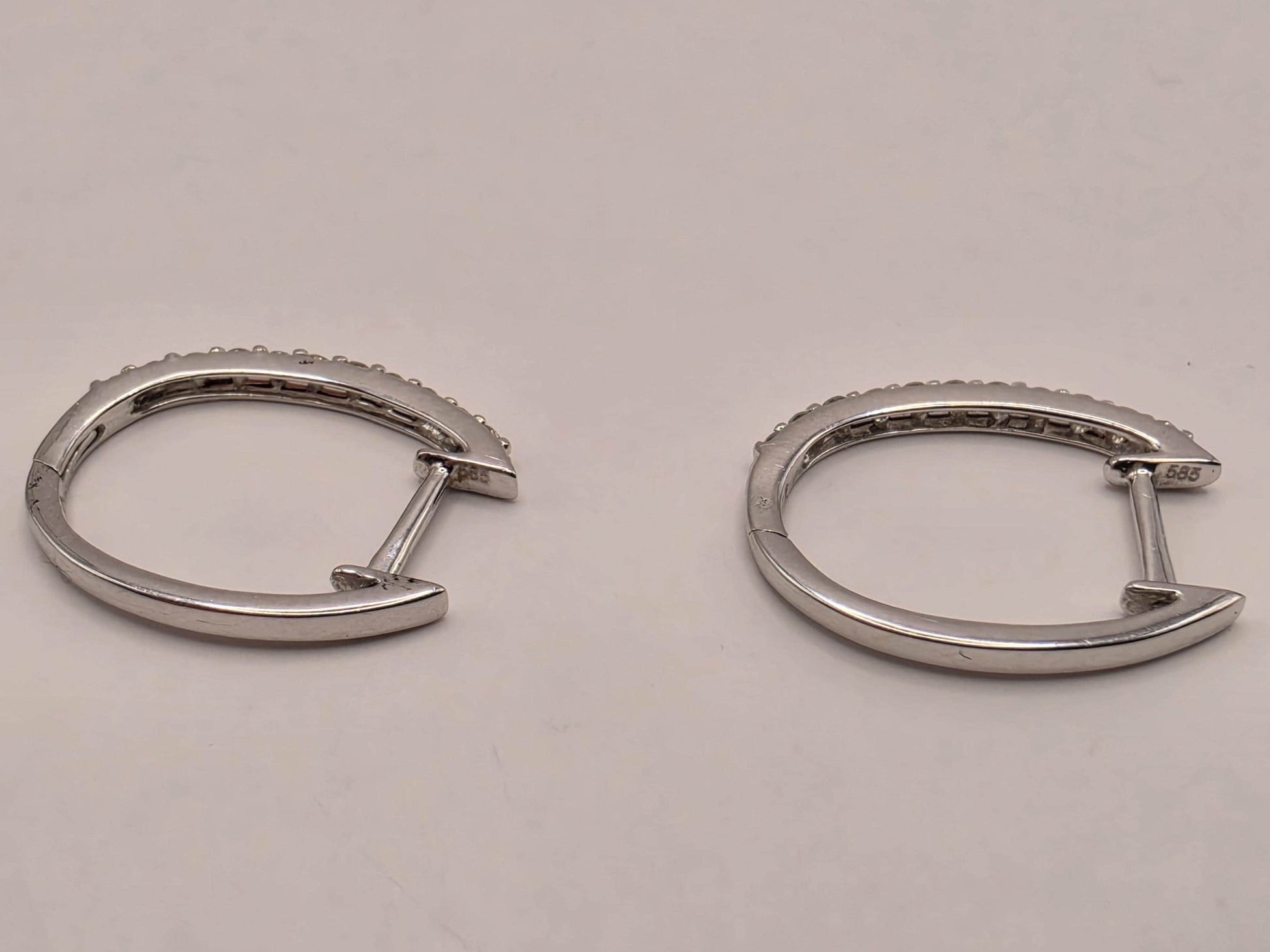 14K White Gold CZ Huggie Hoop Earrings 0.5 Inch 1.4g Cubic Zirconia Solid Gold Fine Jewelry Gift for Her