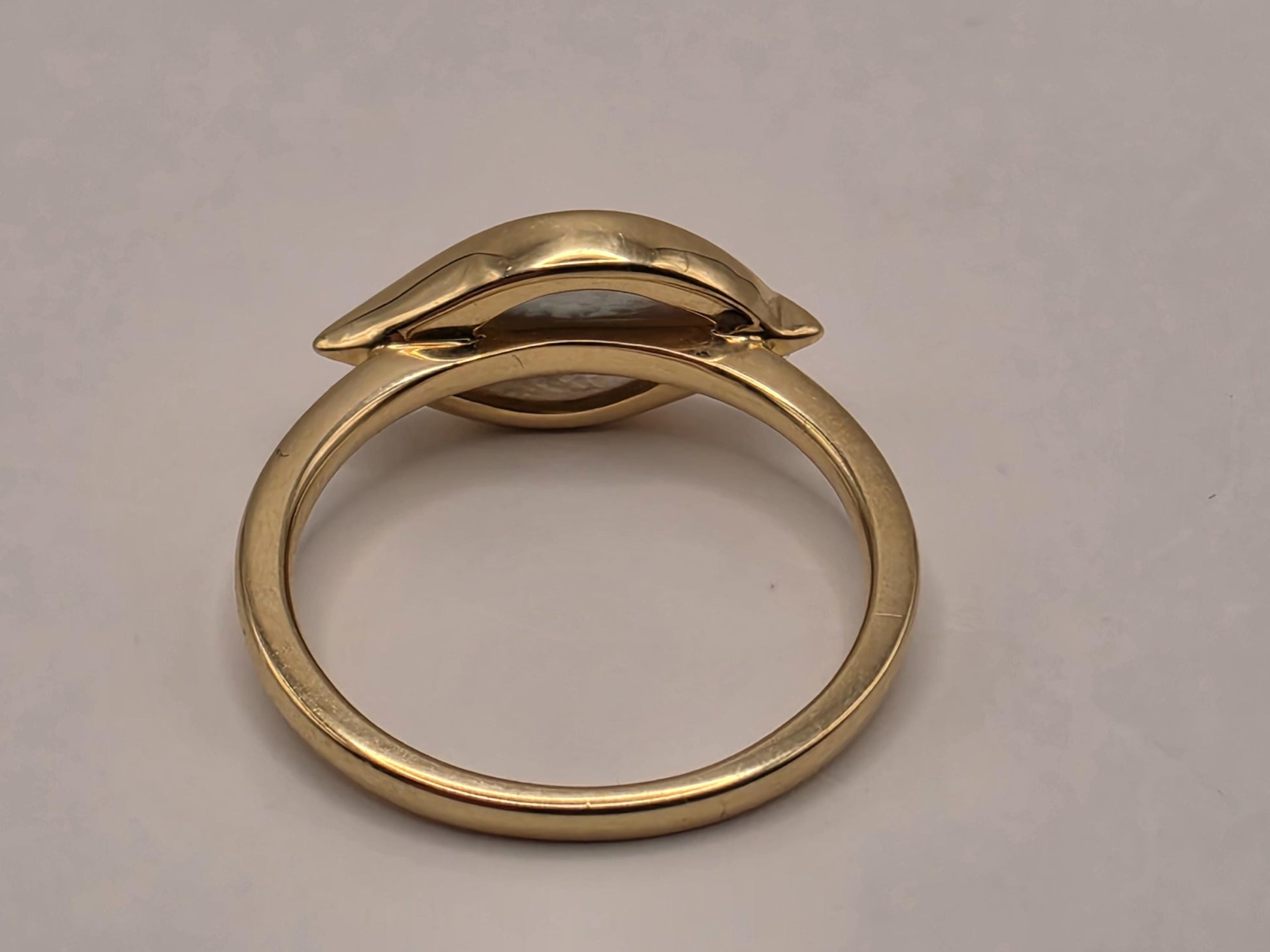 14K Yellow Gold Sapphire Mother of Pearl Evil Eye Ring Size 7 3.3g Solid Gold Protection Amulet Fine Jewelry