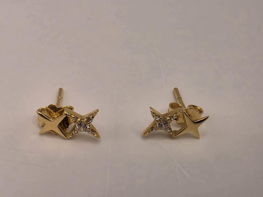18K Yellow Gold Petite Star Stud Earrings 0.375 x 0.25 Inch 1.1g Solid Gold Fine Jewelry Gift for Her