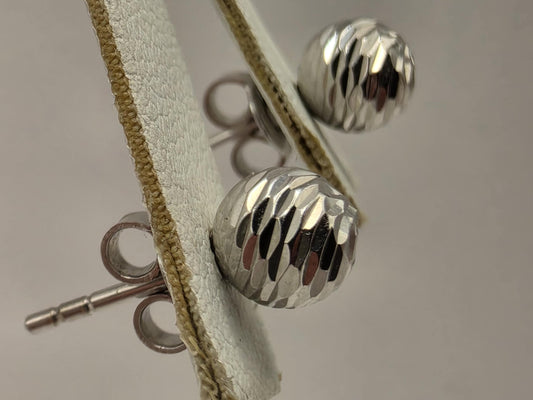 14K White Gold Faceted Ball Stud Earrings 0.25" 1.1g