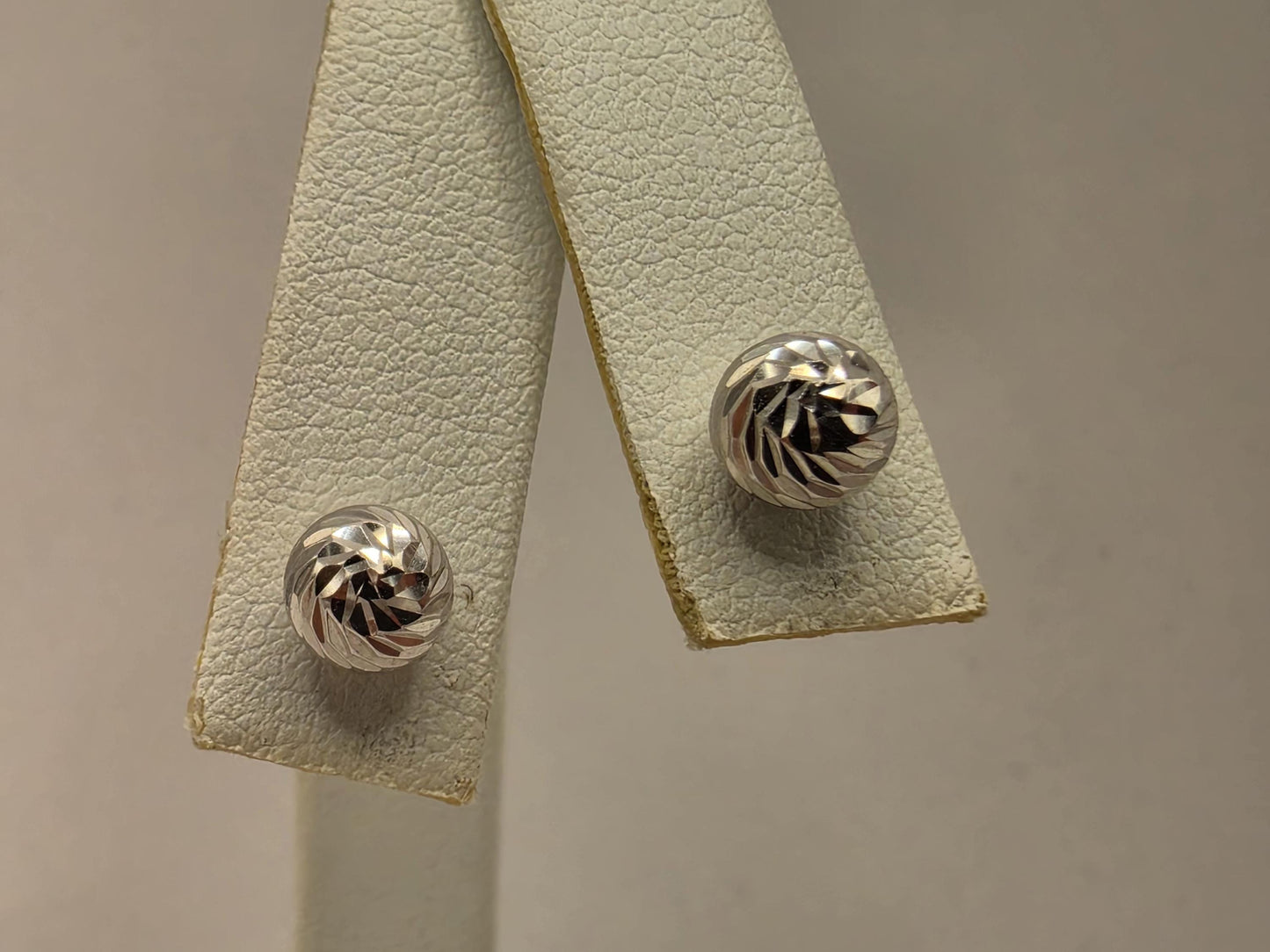 14K White Gold Faceted Ball Stud Earrings 0.25 Inch 1.1g Solid Gold Fine Jewelry Gift for Her