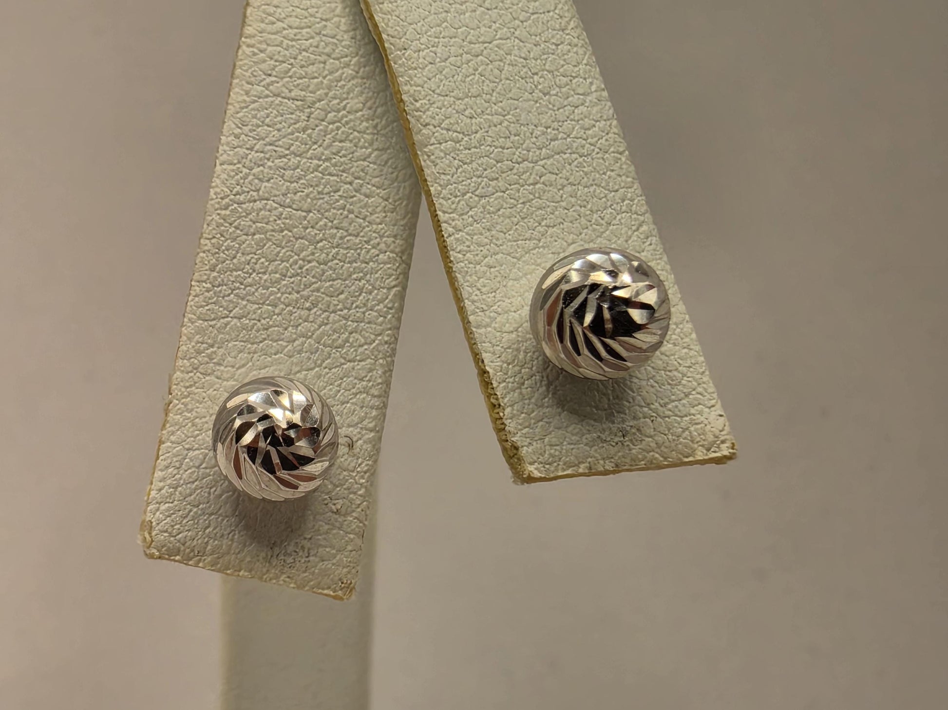 14K White Gold Faceted Ball Stud Earrings 0.25 Inch 1.1g Solid Gold Fine Jewelry Gift for Her