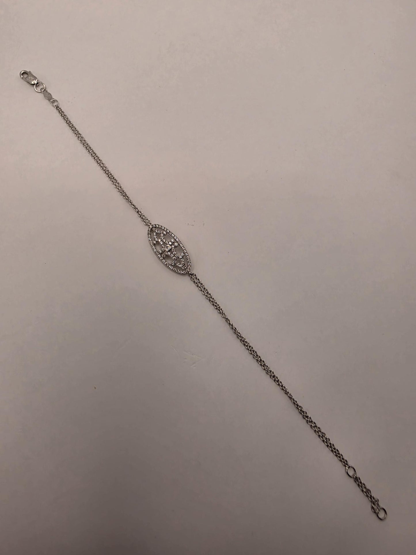 14K White Gold 0.25 CT Natural Diamond Filigree Bracelet 7 Inch 2.1g Solid Gold Fine Jewelry Gift for Her