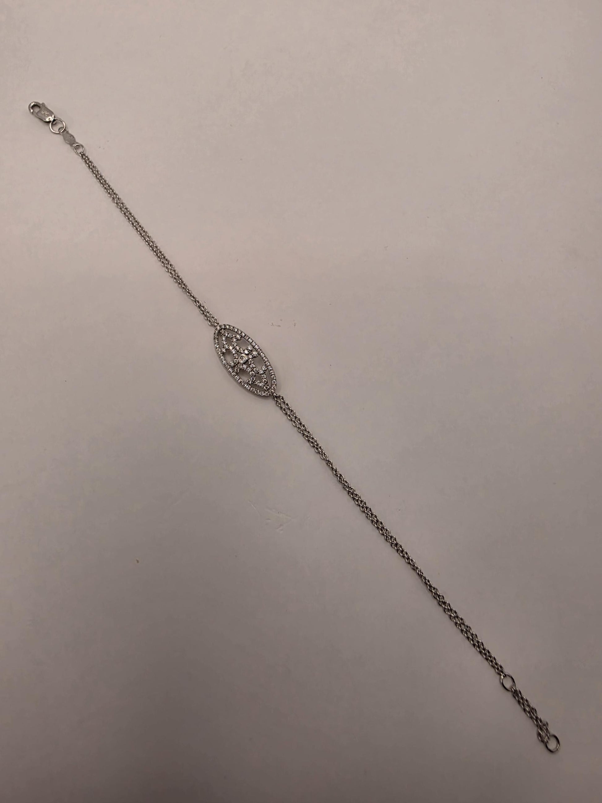 14K White Gold 0.25 CT Natural Diamond Filigree Bracelet 7 Inch 2.1g Solid Gold Fine Jewelry Gift for Her