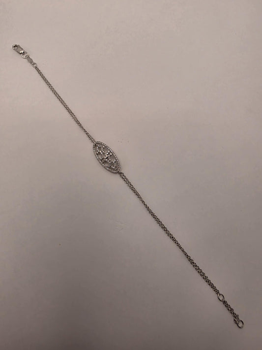 14K White Gold 0.25 CT Natural Diamond Filigree Bracelet 7 Inch 2.1g Solid Gold Fine Jewelry Gift for Her