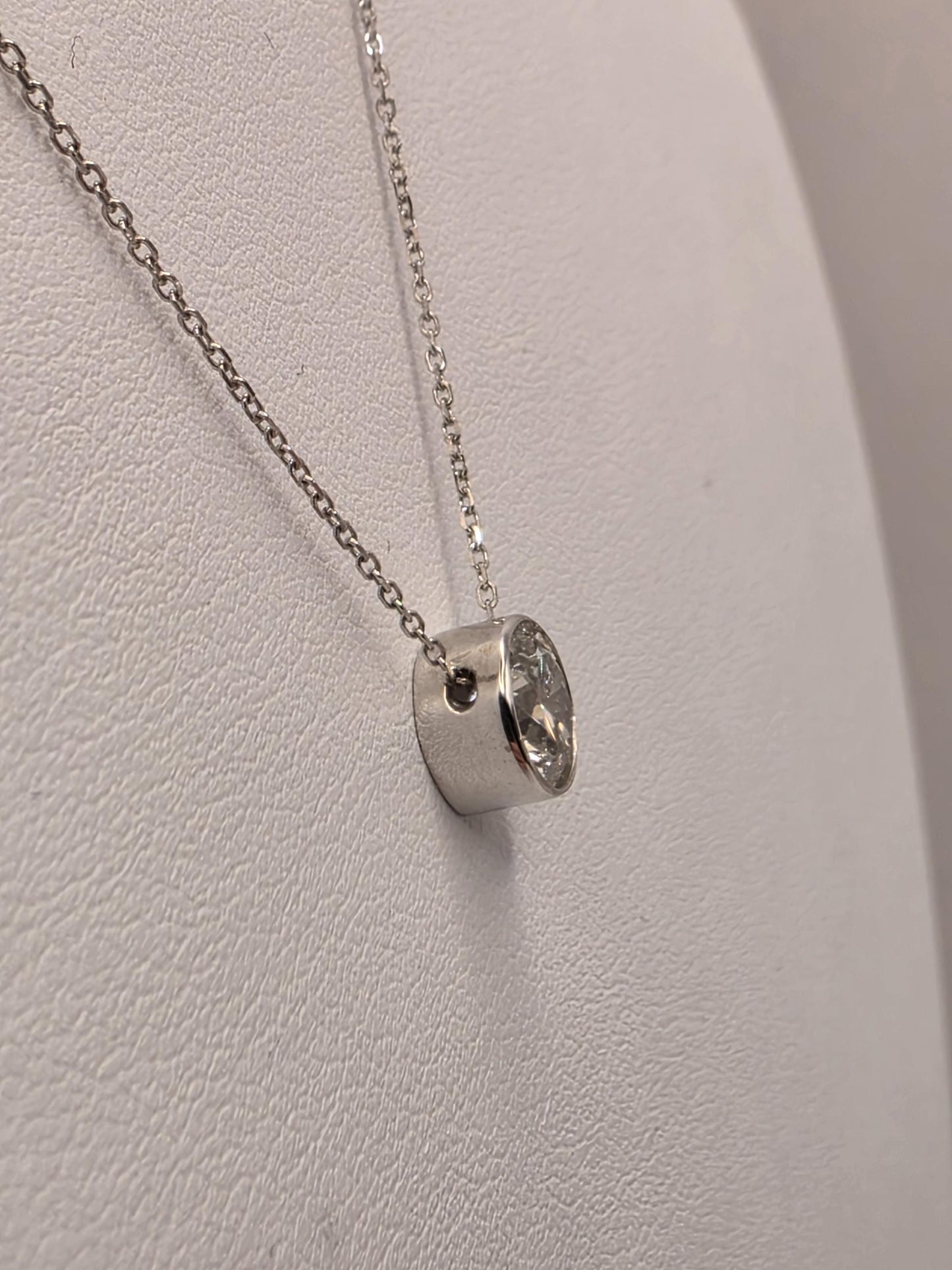 14K White Gold 1.1 CT Lab Diamond Solitaire Necklace 18 Inch 1.8g Solid Gold Fine Jewelry Gift for Her
