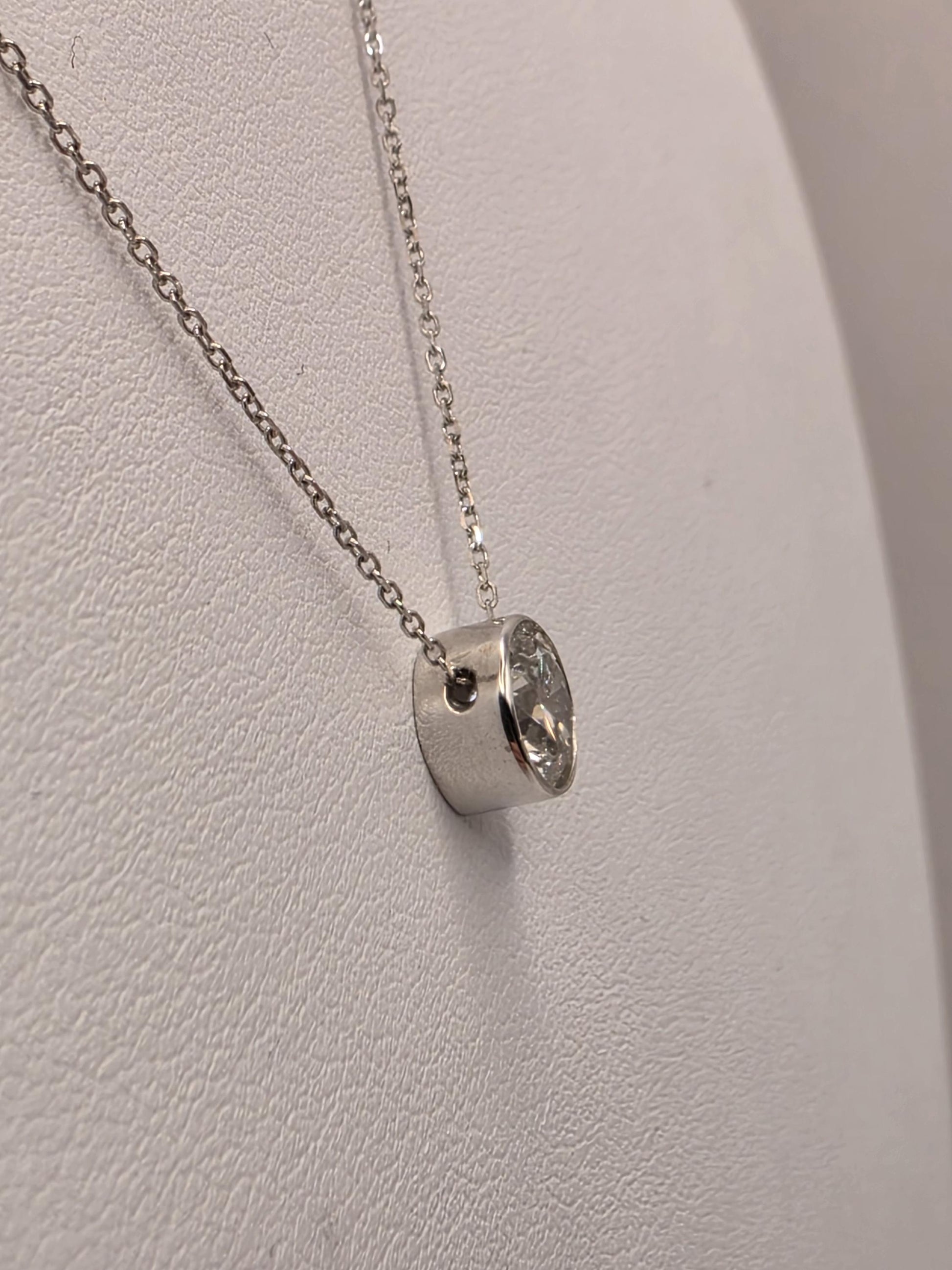 14K White Gold 1.1 CT Lab Diamond Solitaire Necklace 18 Inch 1.8g Solid Gold Fine Jewelry Gift for Her