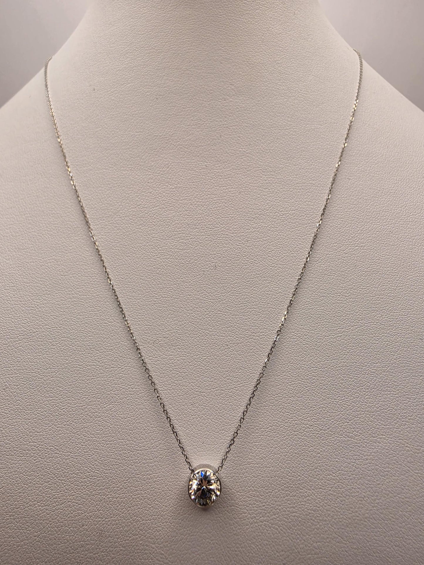 14K White Gold 1.1 CT Lab Diamond Solitaire Necklace 18 Inch 1.8g Solid Gold Fine Jewelry Gift for Her