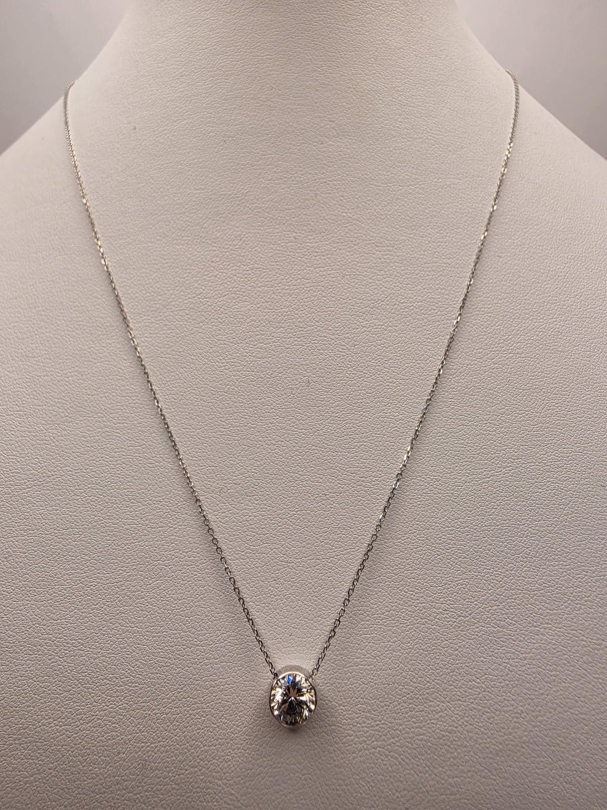 14K White Gold 1.1 CT Lab Diamond Solitaire Necklace 18 Inch 1.8g Solid Gold Fine Jewelry Gift for Her