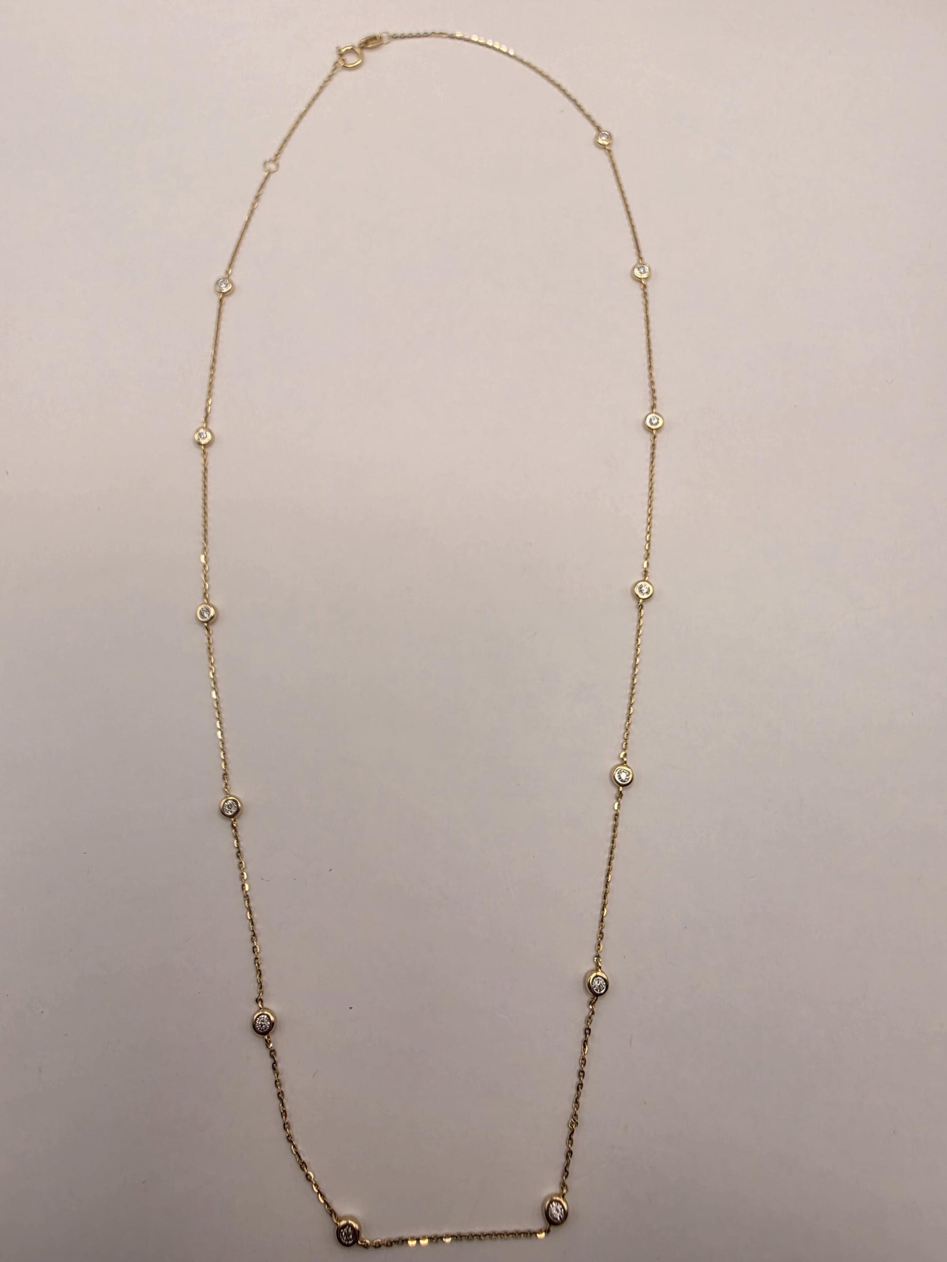 14K Yellow Gold Natural Diamond Station Necklace 18 Inch 2.4g Solid Gold Fine Jewelry Gift for Her