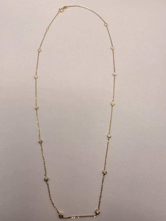 14K Yellow Gold Natural Diamond Station Necklace 18 Inch 2.4g Solid Gold Fine Jewelry Gift for Her