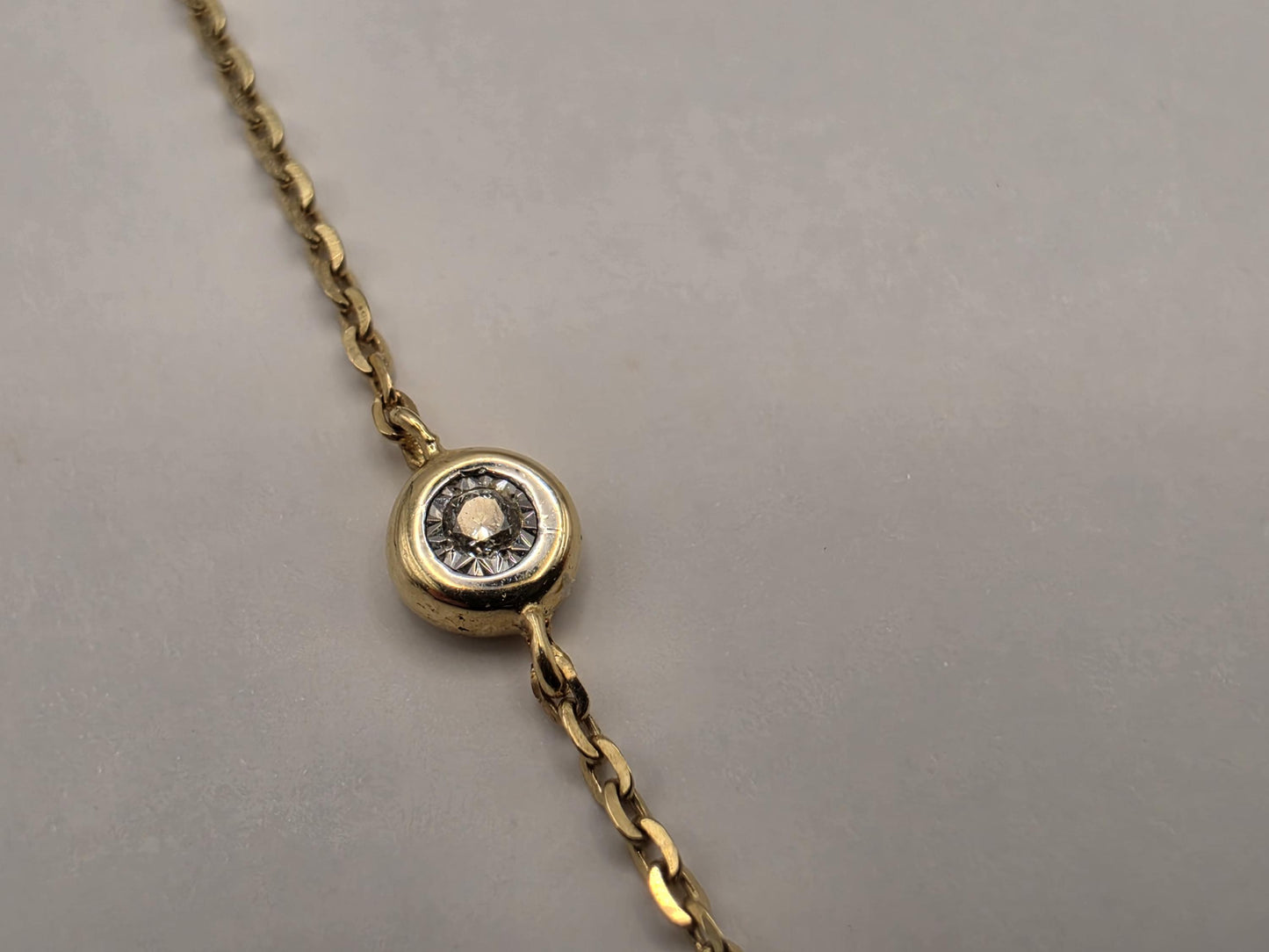 14K Yellow Gold Natural Diamond Station Necklace 18 Inch 2.4g Solid Gold Fine Jewelry Gift for Her