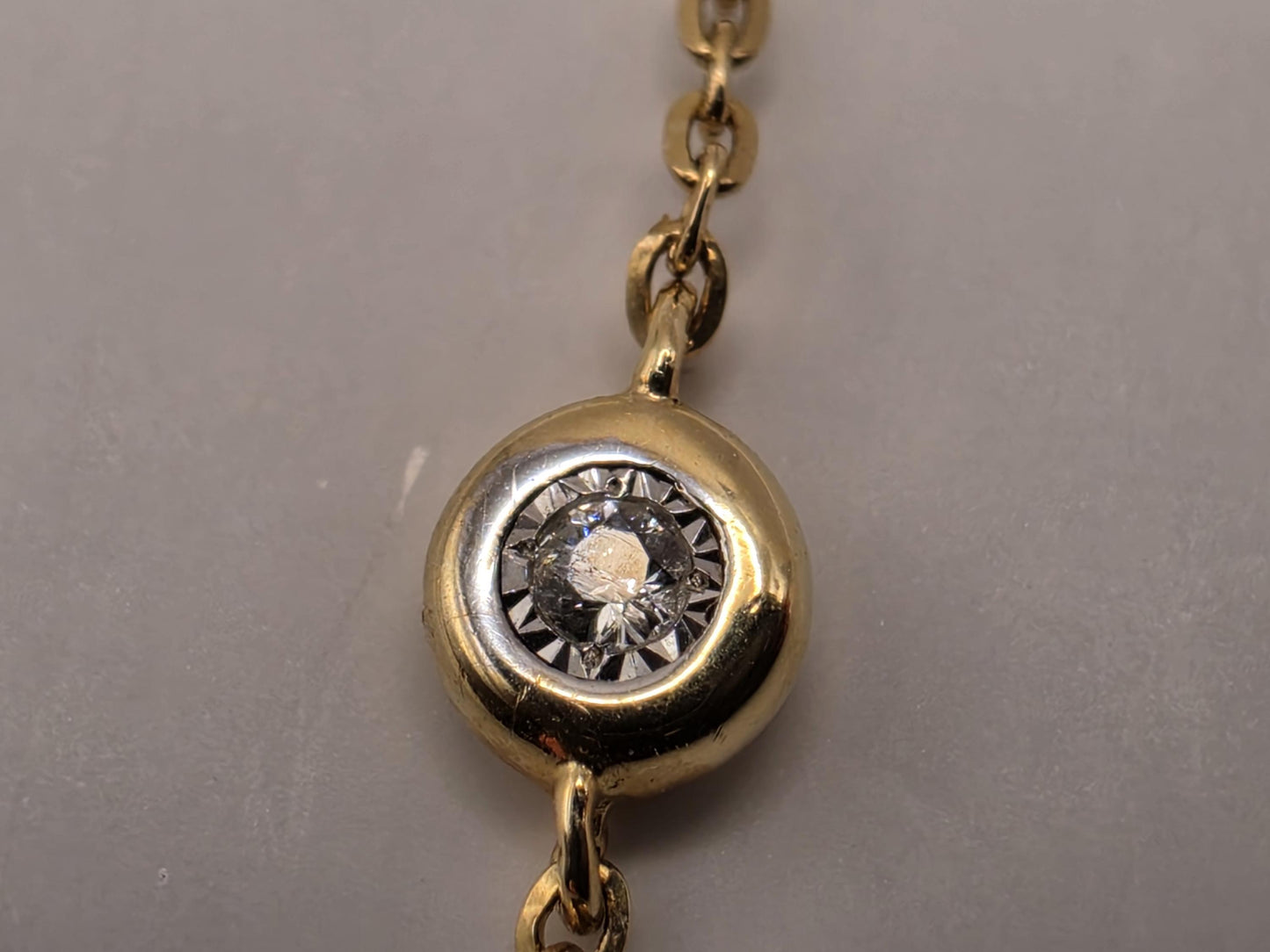 14K Yellow Gold Natural Diamond Station Necklace 18 Inch 2.4g Solid Gold Fine Jewelry Gift for Her
