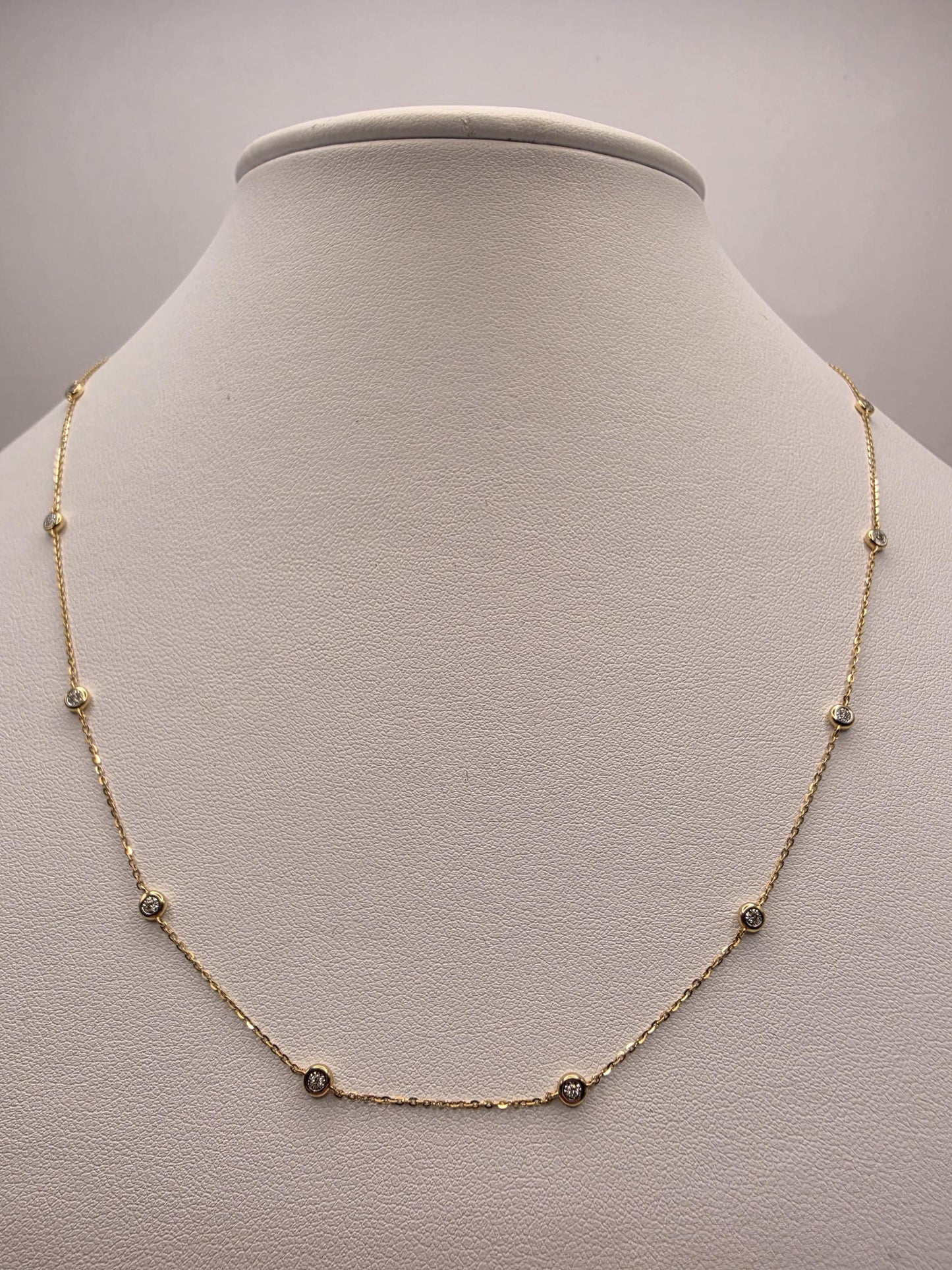 14K Yellow Gold Natural Diamond Station Necklace 18 Inch 2.4g Solid Gold Fine Jewelry Gift for Her