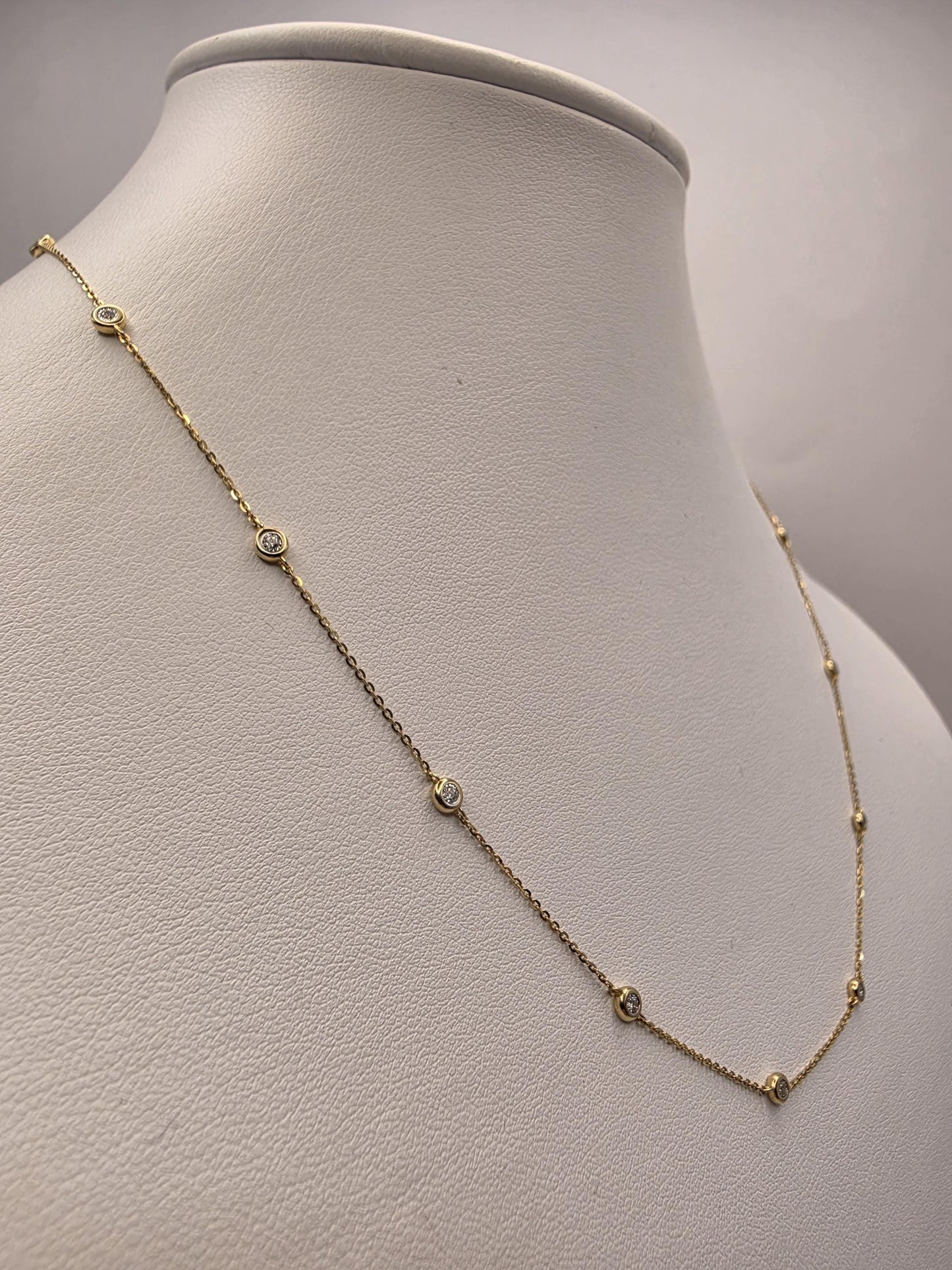 14K Yellow Gold Natural Diamond Station Necklace 18" 2.4g