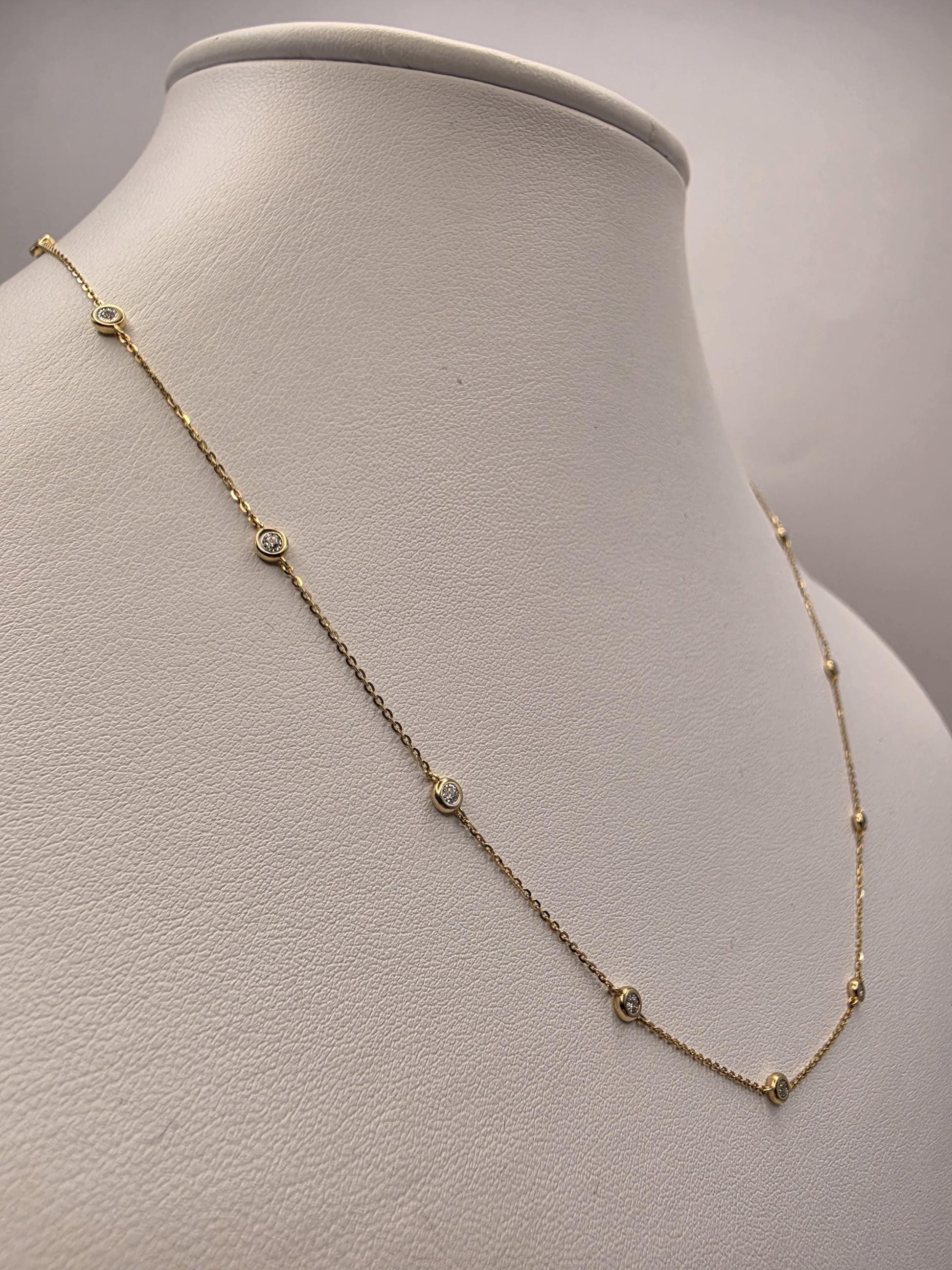 14K Yellow Gold Natural Diamond Station Necklace 18" 2.4g