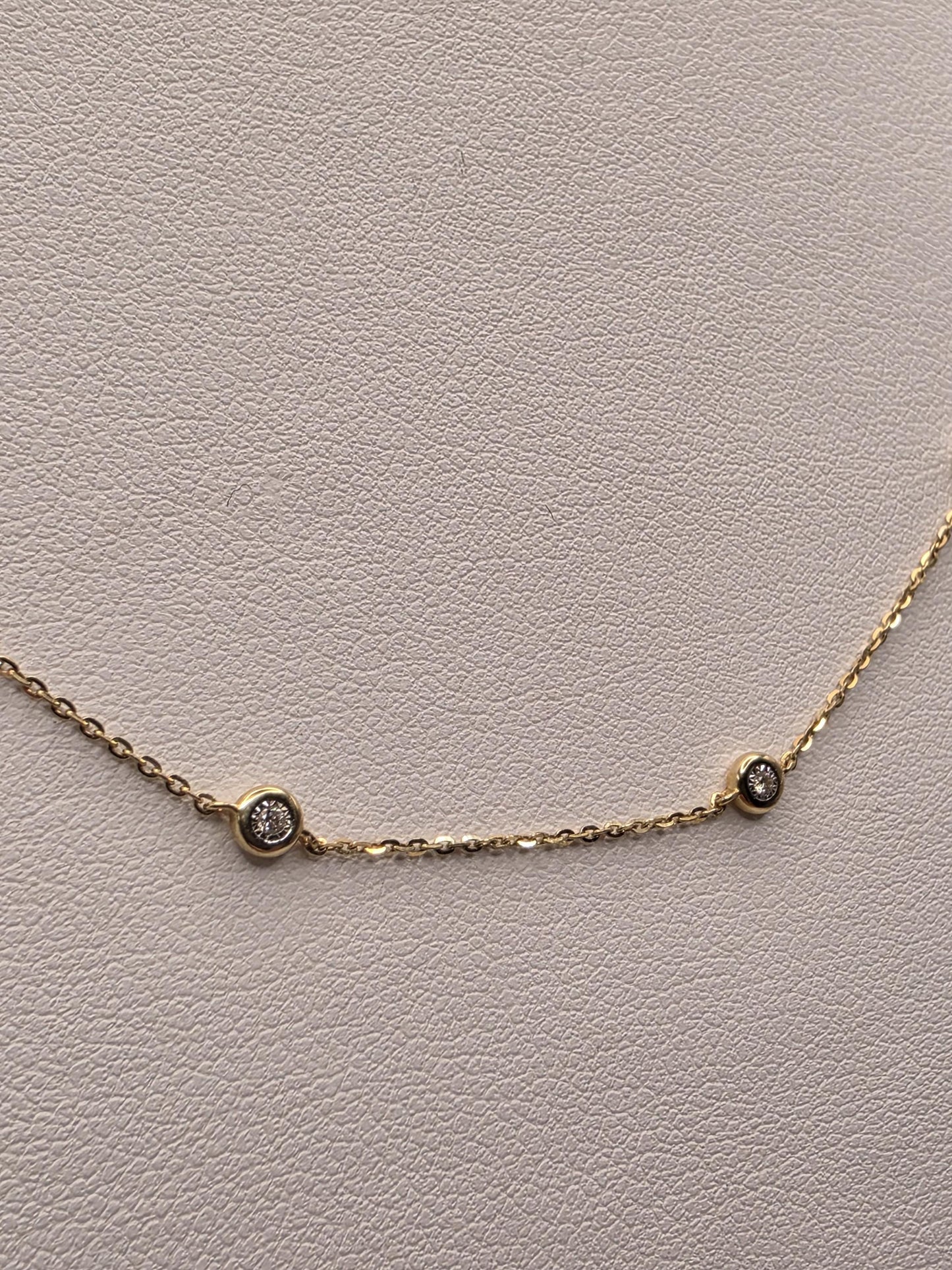 14K Yellow Gold Natural Diamond Station Necklace 18 Inch 2.4g Solid Gold Fine Jewelry Gift for Her