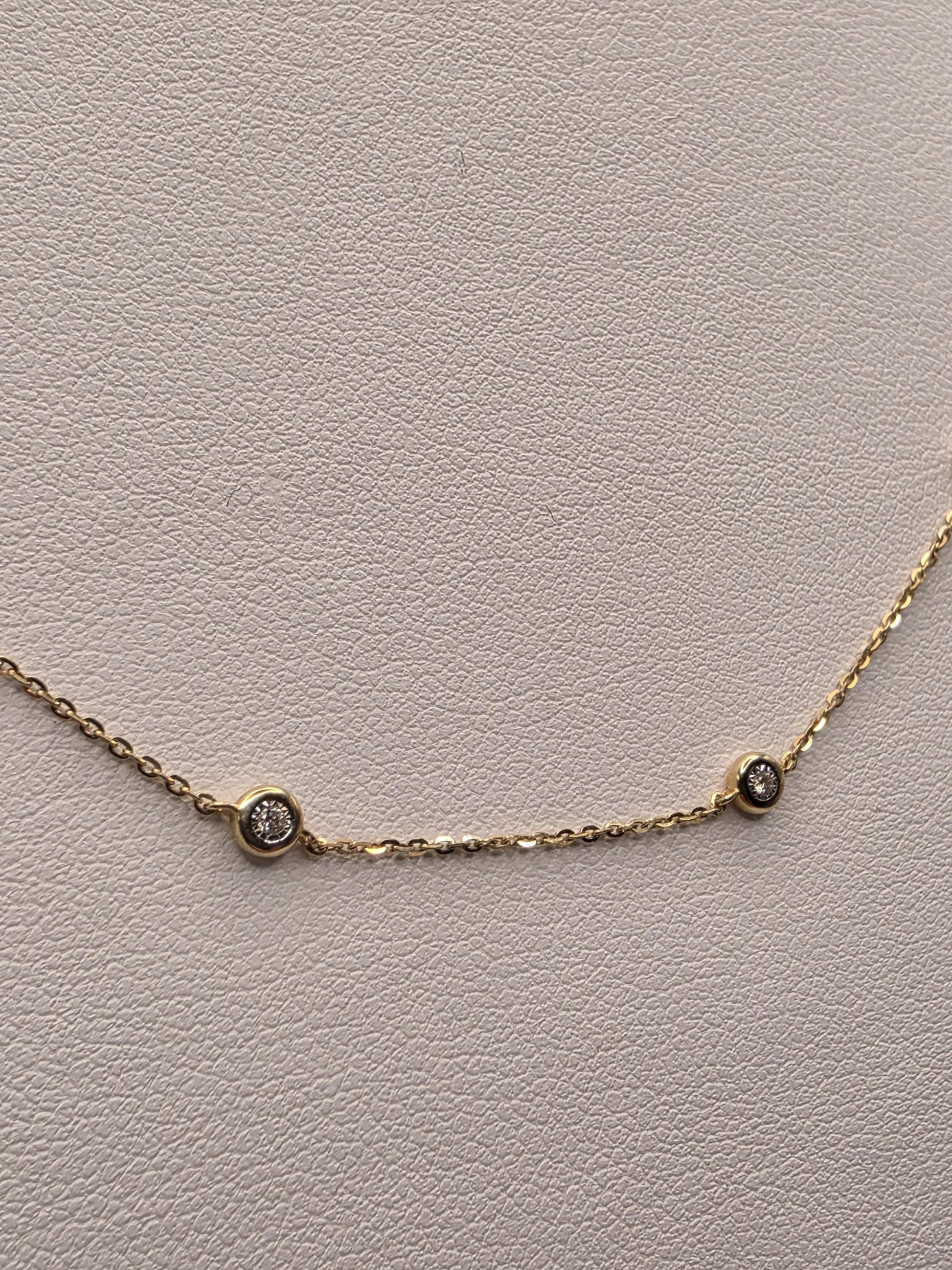 14K Yellow Gold Natural Diamond Station Necklace 18 Inch 2.4g Solid Gold Fine Jewelry Gift for Her
