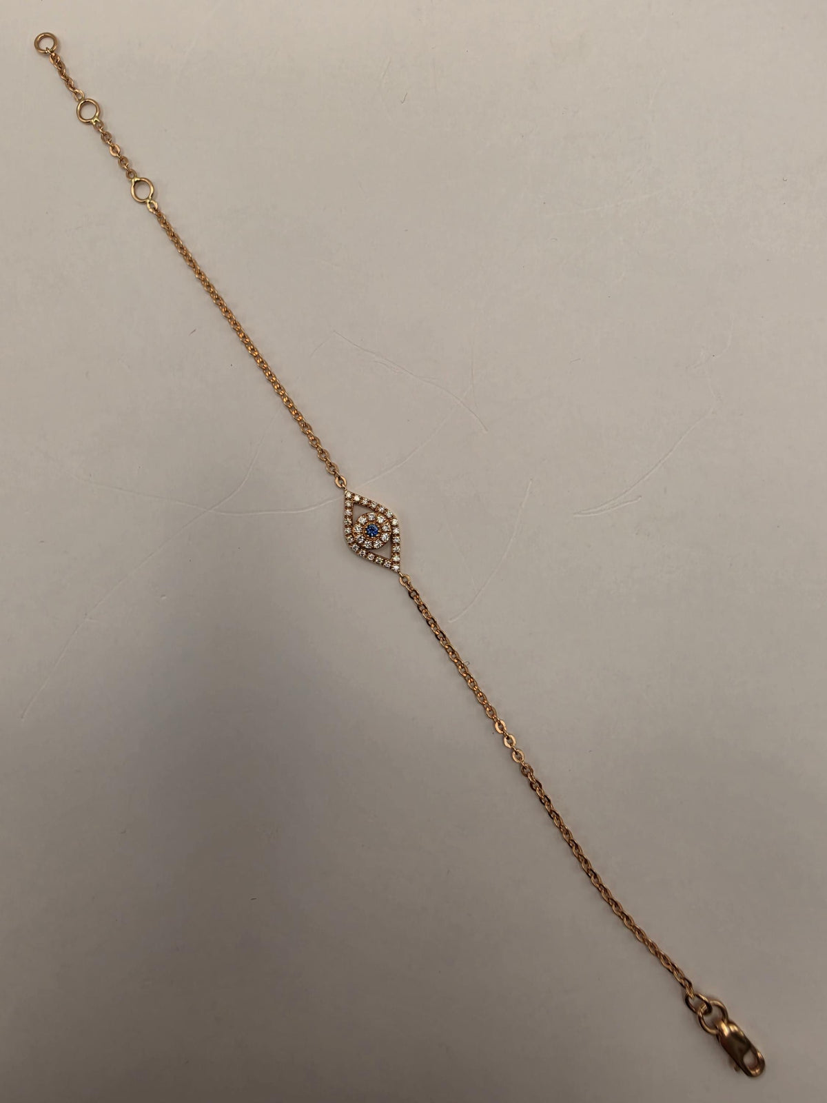 14K Rose Gold Evil Eye Bracelet, Blue Sapphire & 0.16 CT Natural Diamond, Adjustable 7 Inch Fine Jewelry