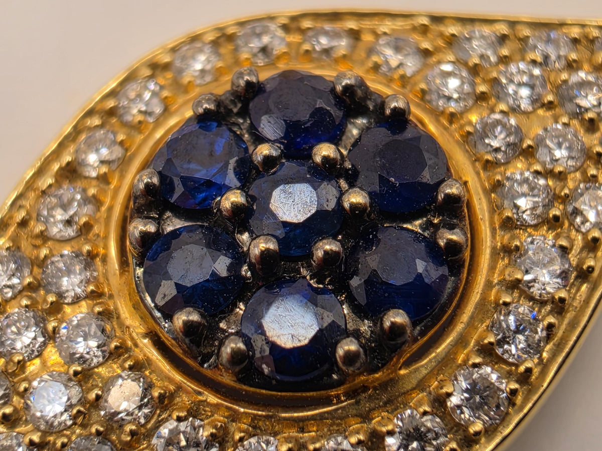 14K Yellow Gold Evil Eye Bracelet, 0.27 CT Blue Sapphire & 0.26 CT Natural Diamond, 7 Inch Fine Jewelry