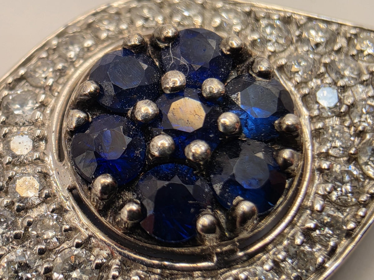 14K White Gold Evil Eye Bracelet, Blue Sapphire & Lab-Grown Diamond Pavé, Adjustable 7 Inch Fine Jewelry