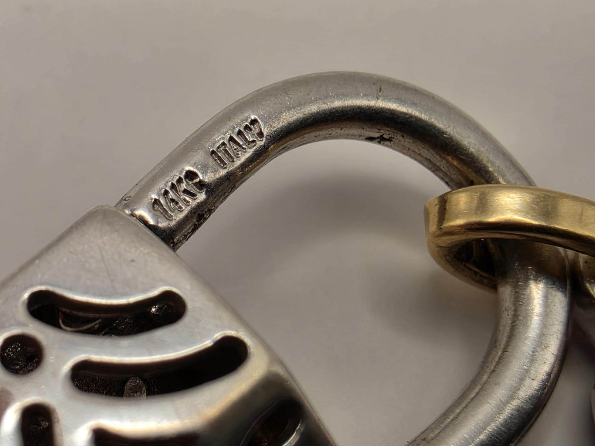 14K White & Yellow Gold Lock and Key Pendant, Lab-Grown Diamond Pavé, 5.7g Mixed Metal Fine Jewelry Charm