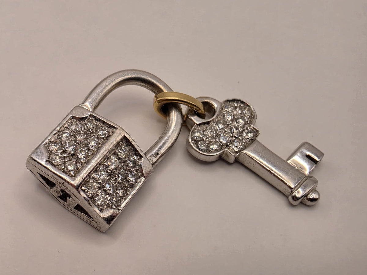 14K White & Yellow Gold Lock and Key Pendant, Lab-Grown Diamond Pavé, 5.7g Mixed Metal Fine Jewelry Charm