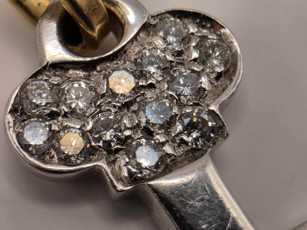 14K White & Yellow Gold Lock and Key Pendant, Lab-Grown Diamond Pavé, 5.7g Mixed Metal Fine Jewelry Charm