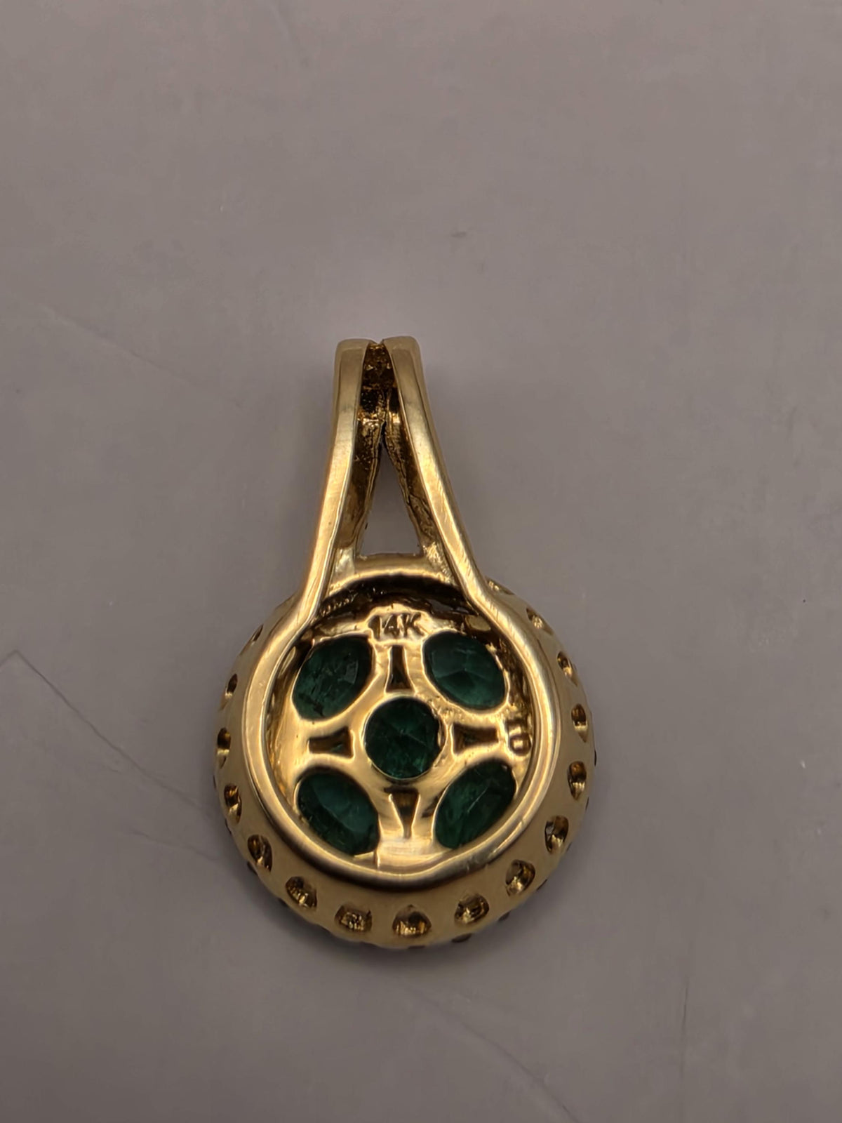 14K Yellow Gold Natural Emerald Cluster Pendant, Lab-Grown Diamond Halo, 1.4g Fine Jewelry Charm