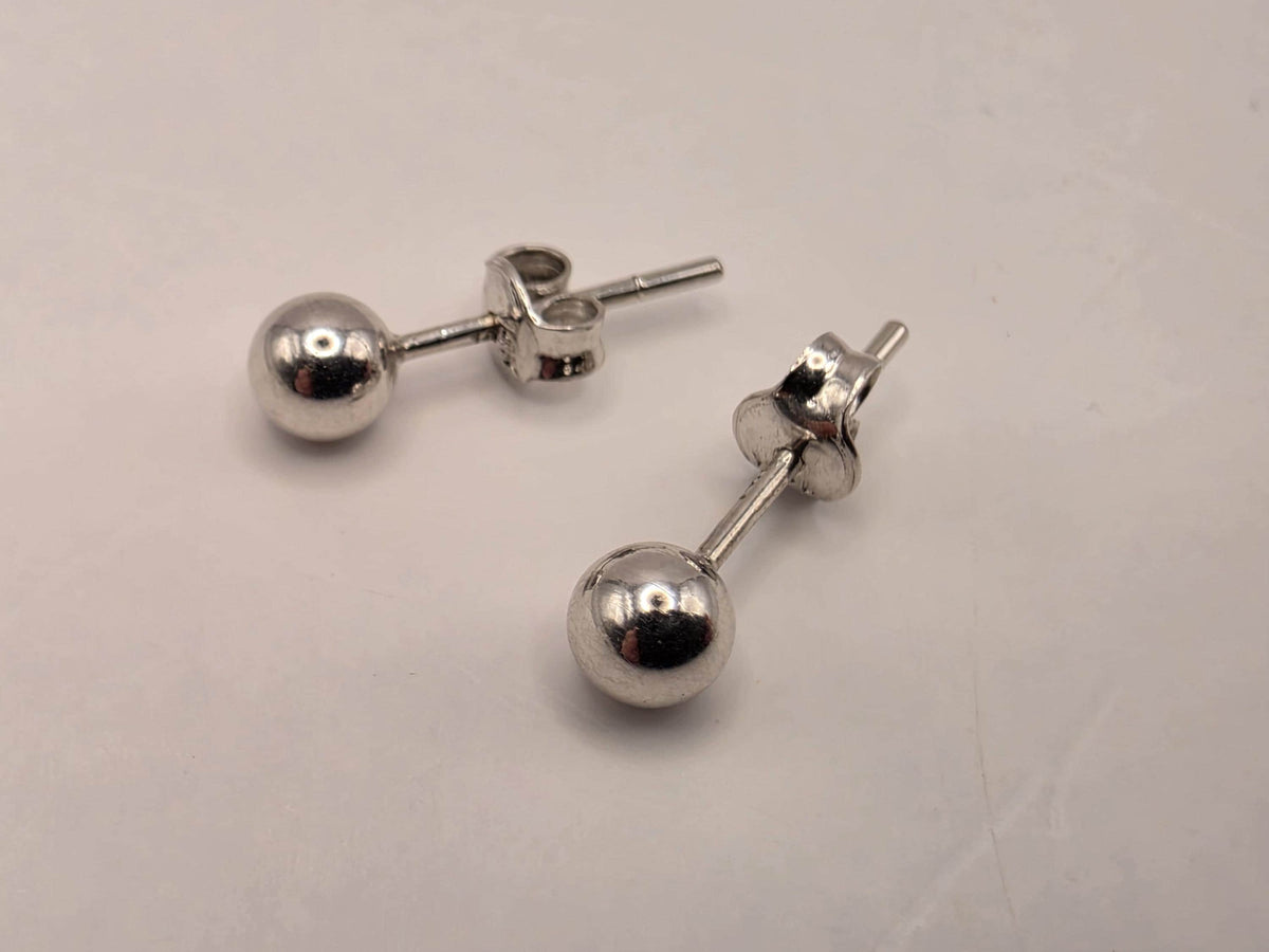 14K White Gold Petite Ball Stud Earrings, 0.125 Inch, 0.6g Minimalist Fine Jewelry