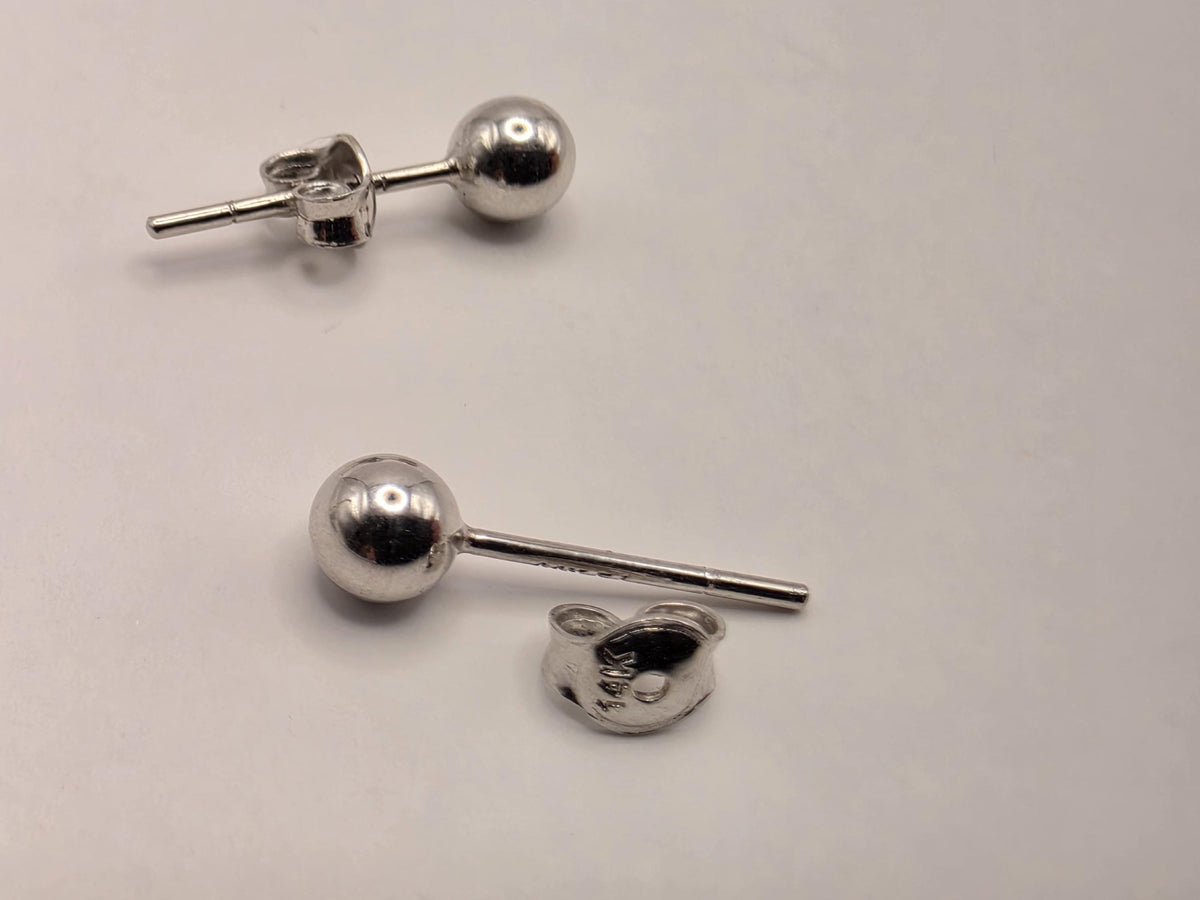14K White Gold Petite Ball Stud Earrings, 0.125 Inch, 0.6g Minimalist Fine Jewelry