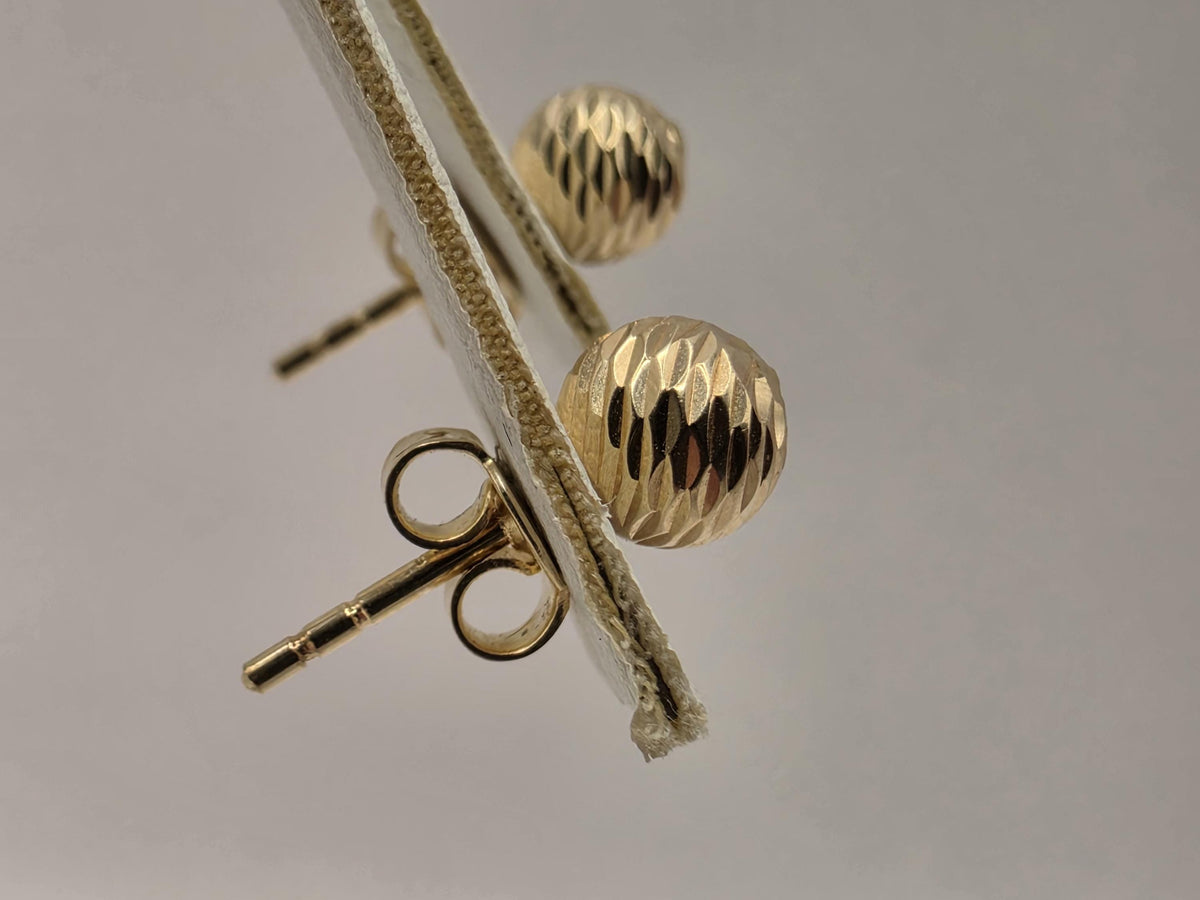 14K Yellow Gold Diamond-Cut Ball Stud Earrings, 0.25 Inch, 1.1g Textured Fine Jewelry