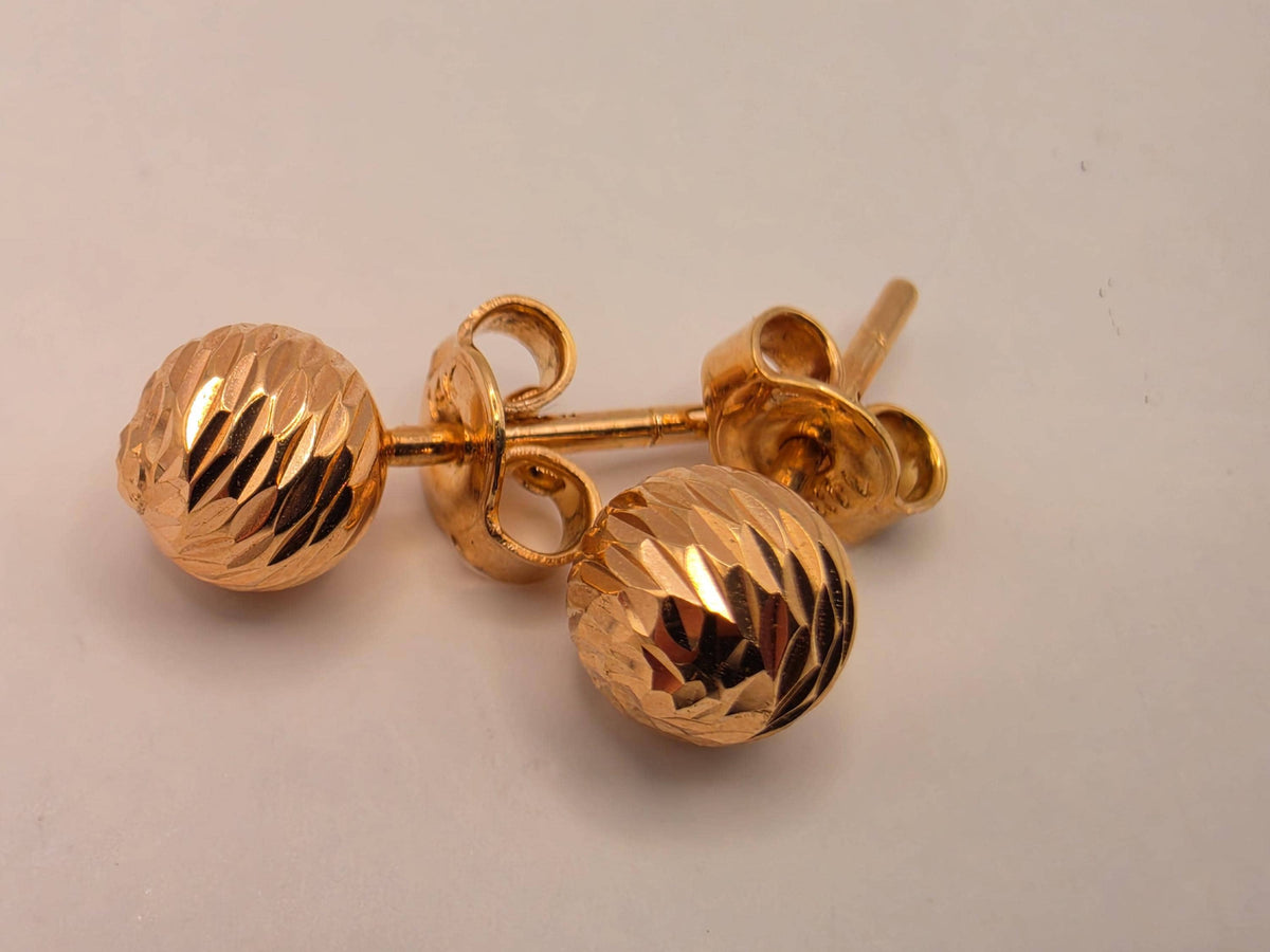 14K Rose Gold Diamond-Cut Ball Stud Earrings, 0.25 Inch, 1.0g Textured Fine Jewelry