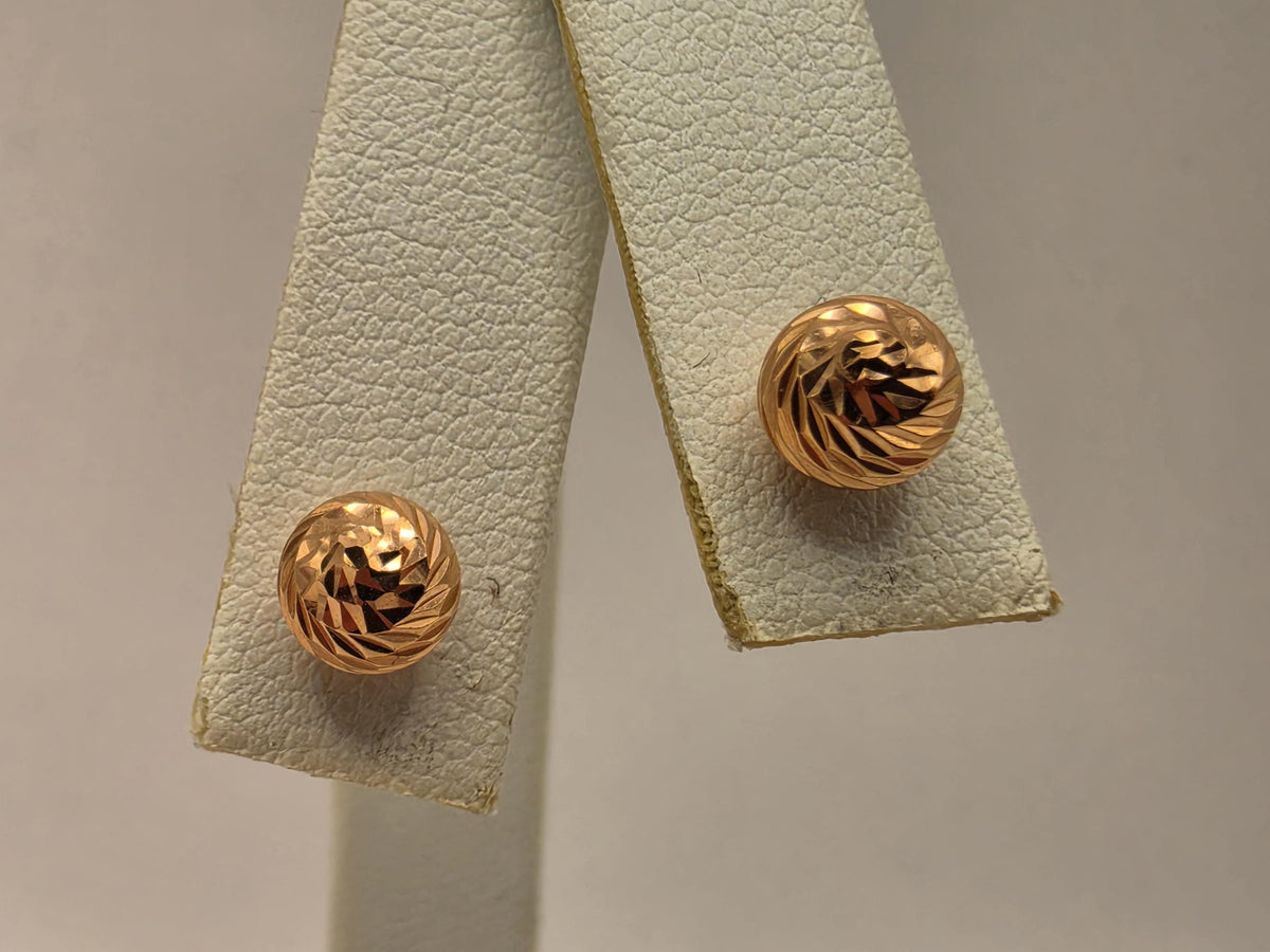14K Rose Gold Diamond-Cut Ball Stud Earrings, 0.25 Inch, 1.0g Textured Fine Jewelry