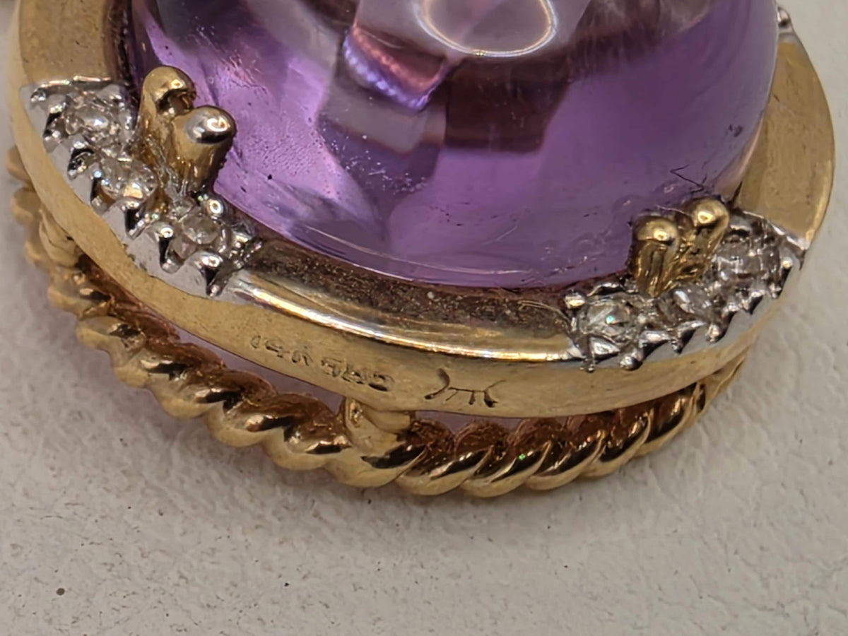 14K Yellow Gold 10.16 CT Amethyst Drop Earrings, Diamond Accents, 7.9g Estate Fine Jewelry