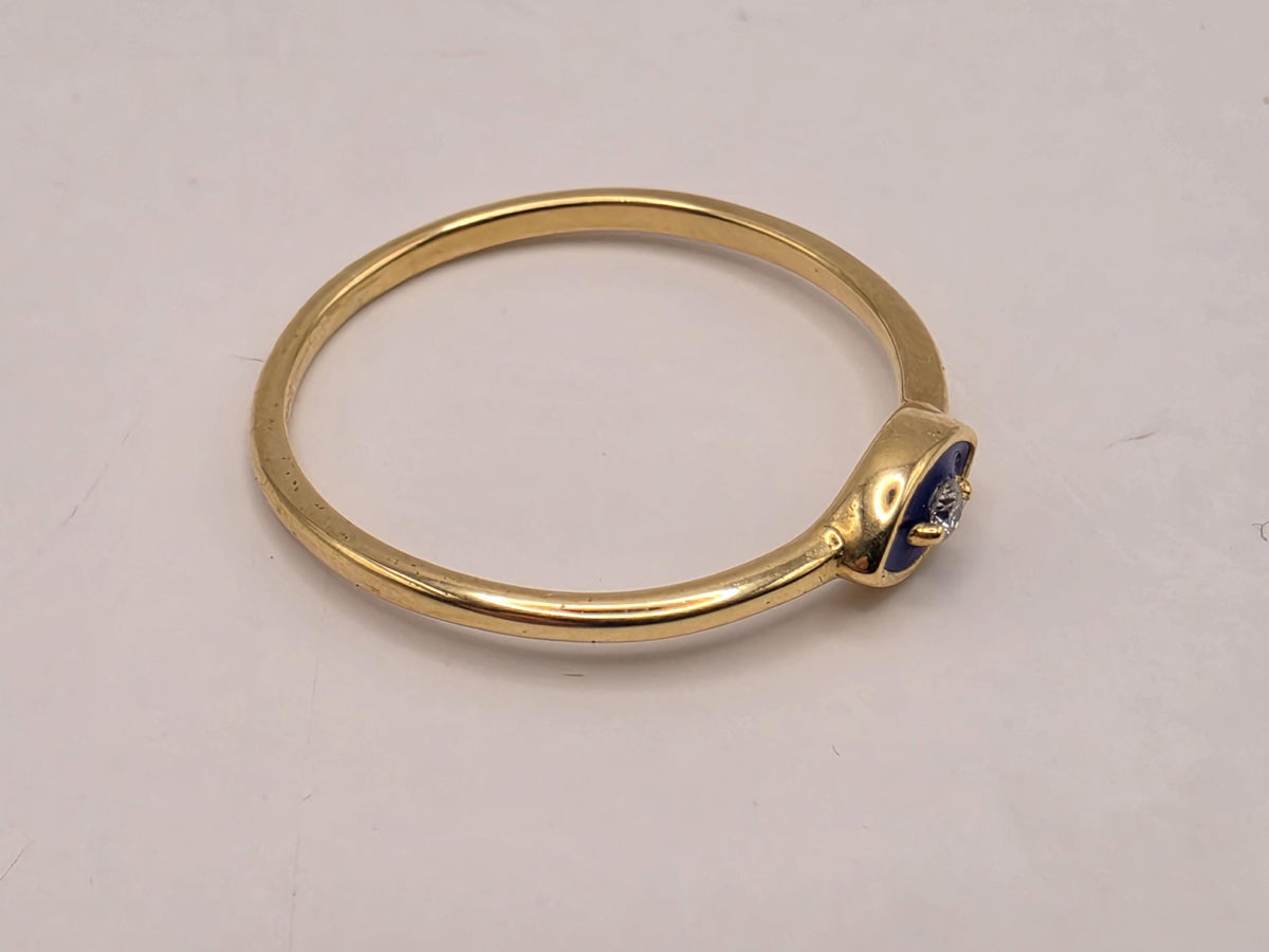 18K Yellow Gold Blue Enamel Evil Eye Ring, Lab-Grown Diamond Accents, Size 7, 1.5g Fine Jewelry