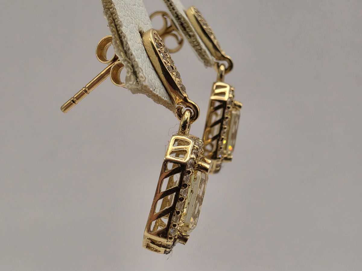 18K Yellow Gold Yellow Sapphire Drop Earrings, Lab-Grown Diamond Halo, 3.6g Fine Jewelry
