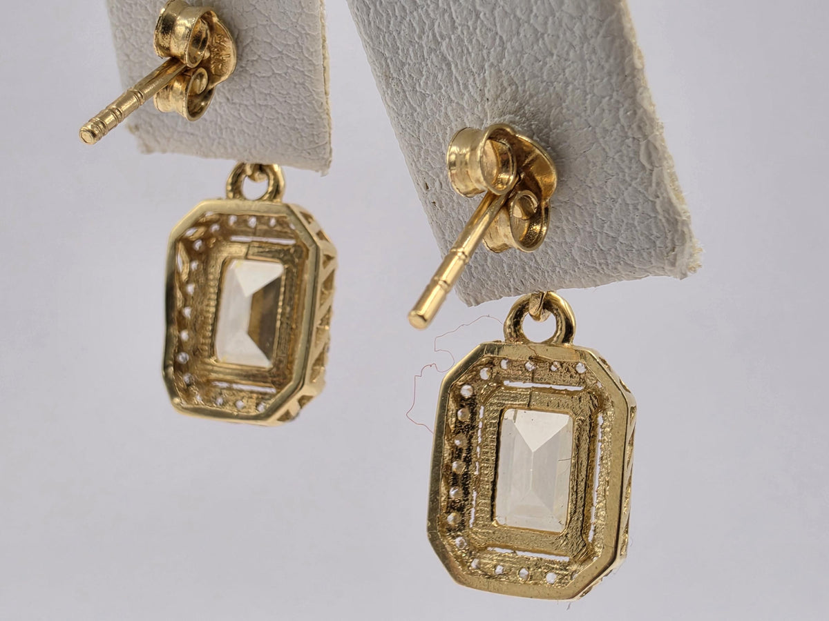18K Yellow Gold Yellow Sapphire Drop Earrings, Lab-Grown Diamond Halo, 3.6g Fine Jewelry