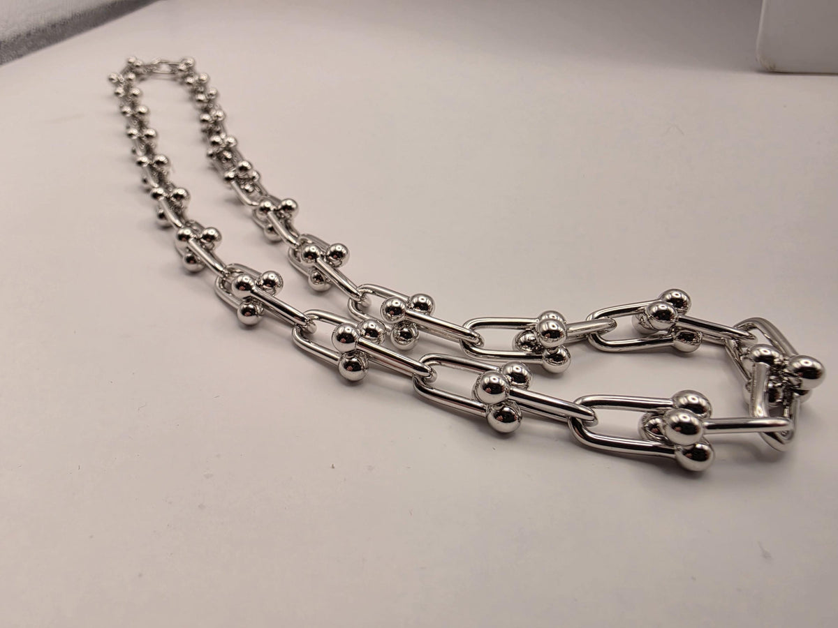 Heavy Sterling Silver Barbell Link Necklace | 20 Inch Statement Chain, 74.5g