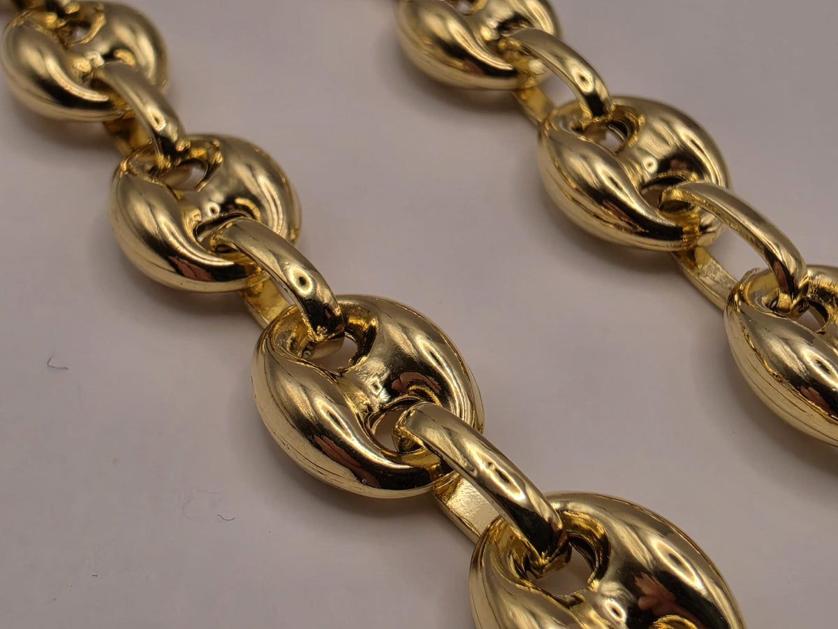 Gold Plated Sterling Silver Puff Mariner Necklace | 22 Inch Coffee Bean Chain