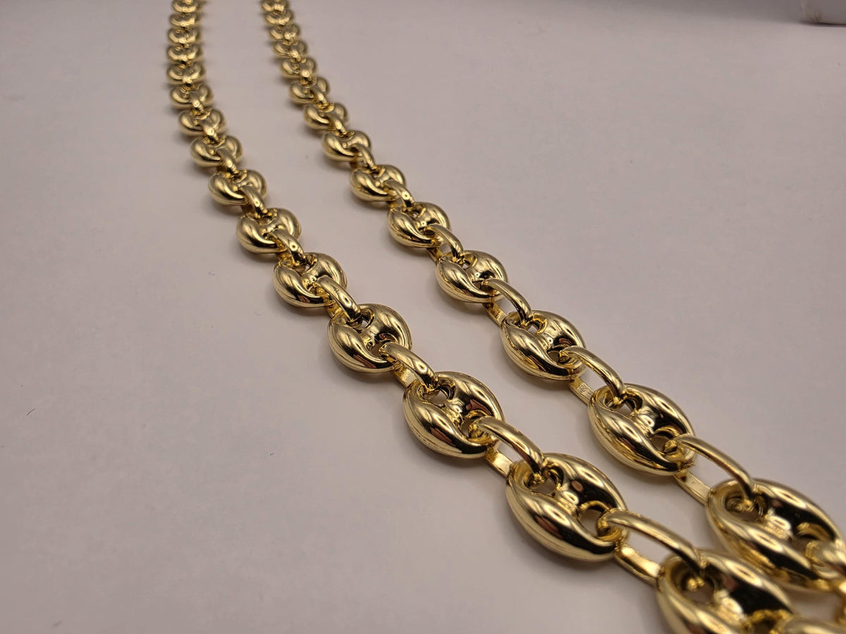 Gold Plated Sterling Silver Puff Mariner Necklace | 22 Inch Coffee Bean Chain