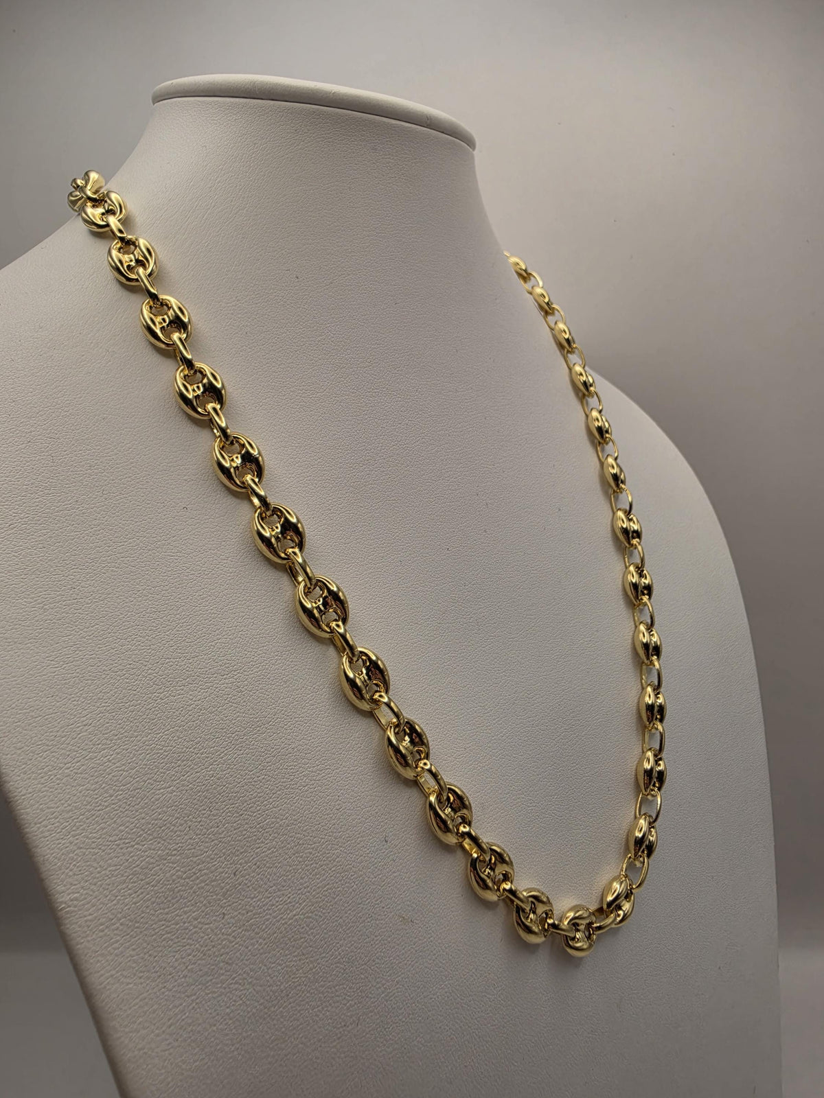 Gold Plated Sterling Silver Puff Mariner Necklace | 22 Inch Coffee Bean Chain